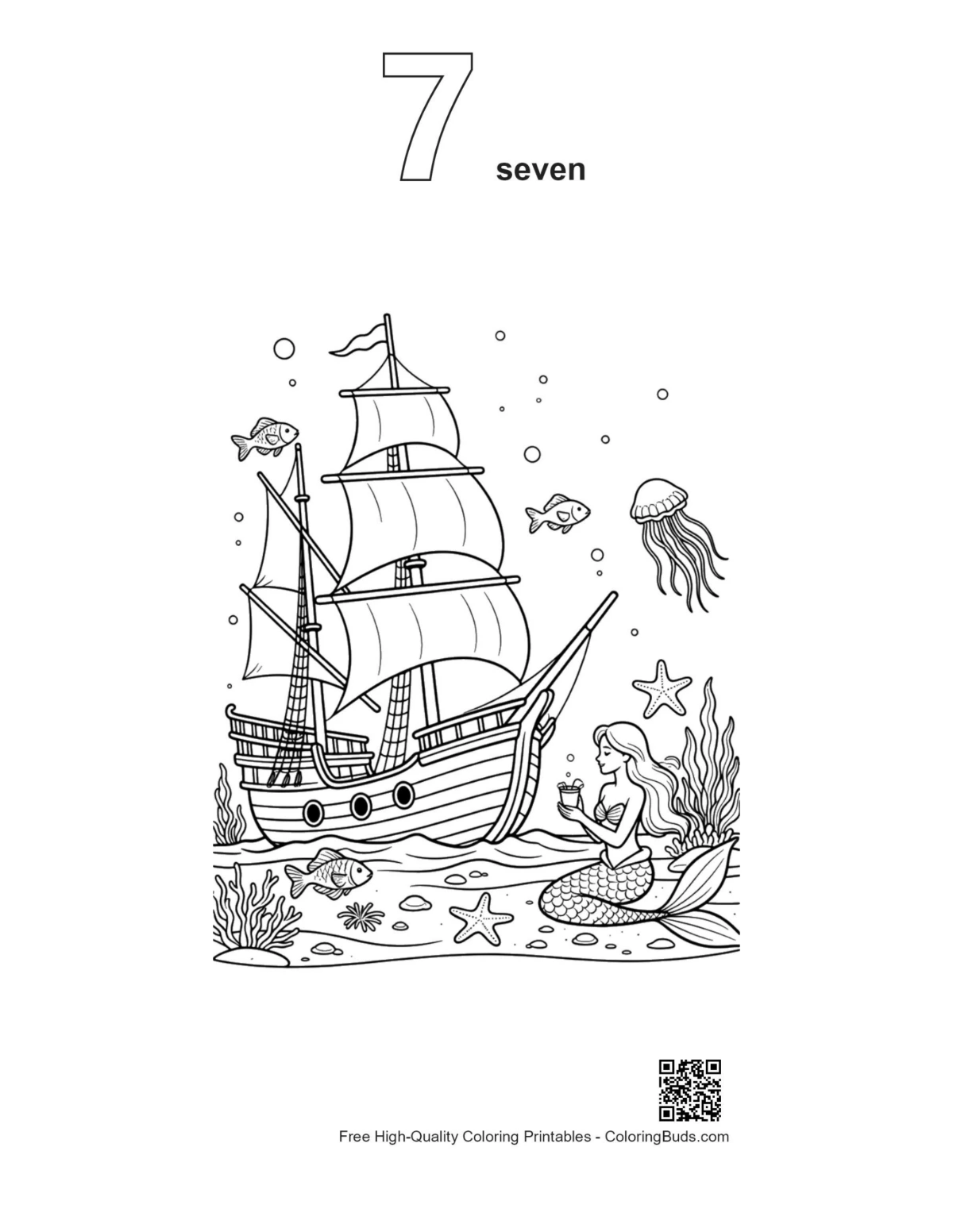 Pirate Ship coloring pages deep sea outline #7