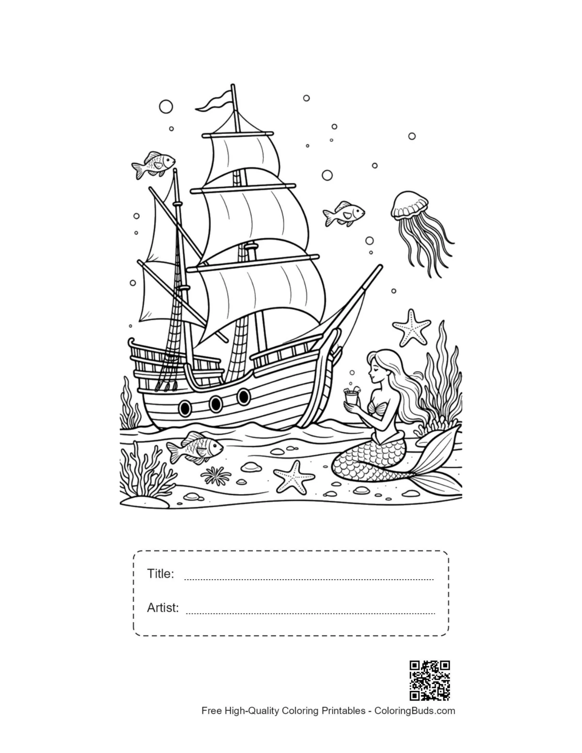 Pirate ship ocean adventure printable with title box