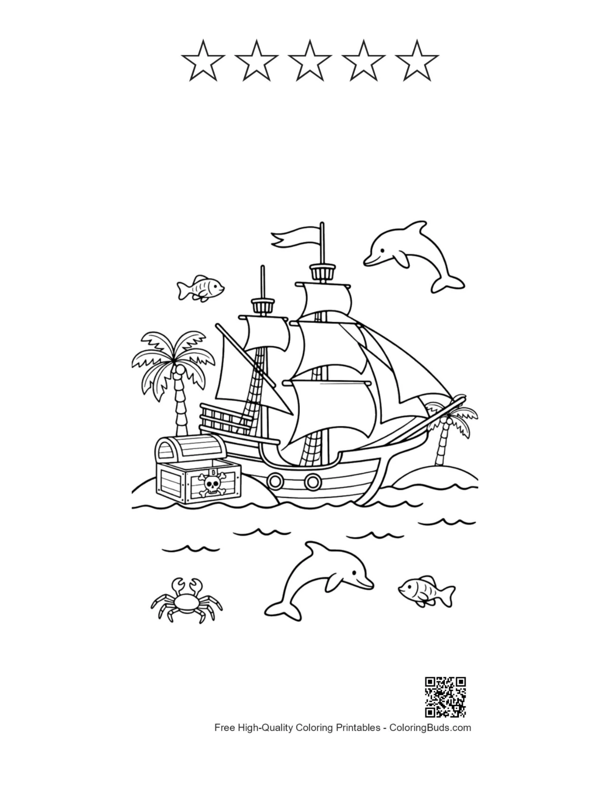 Pirate ship with stars and sea mammals printable
