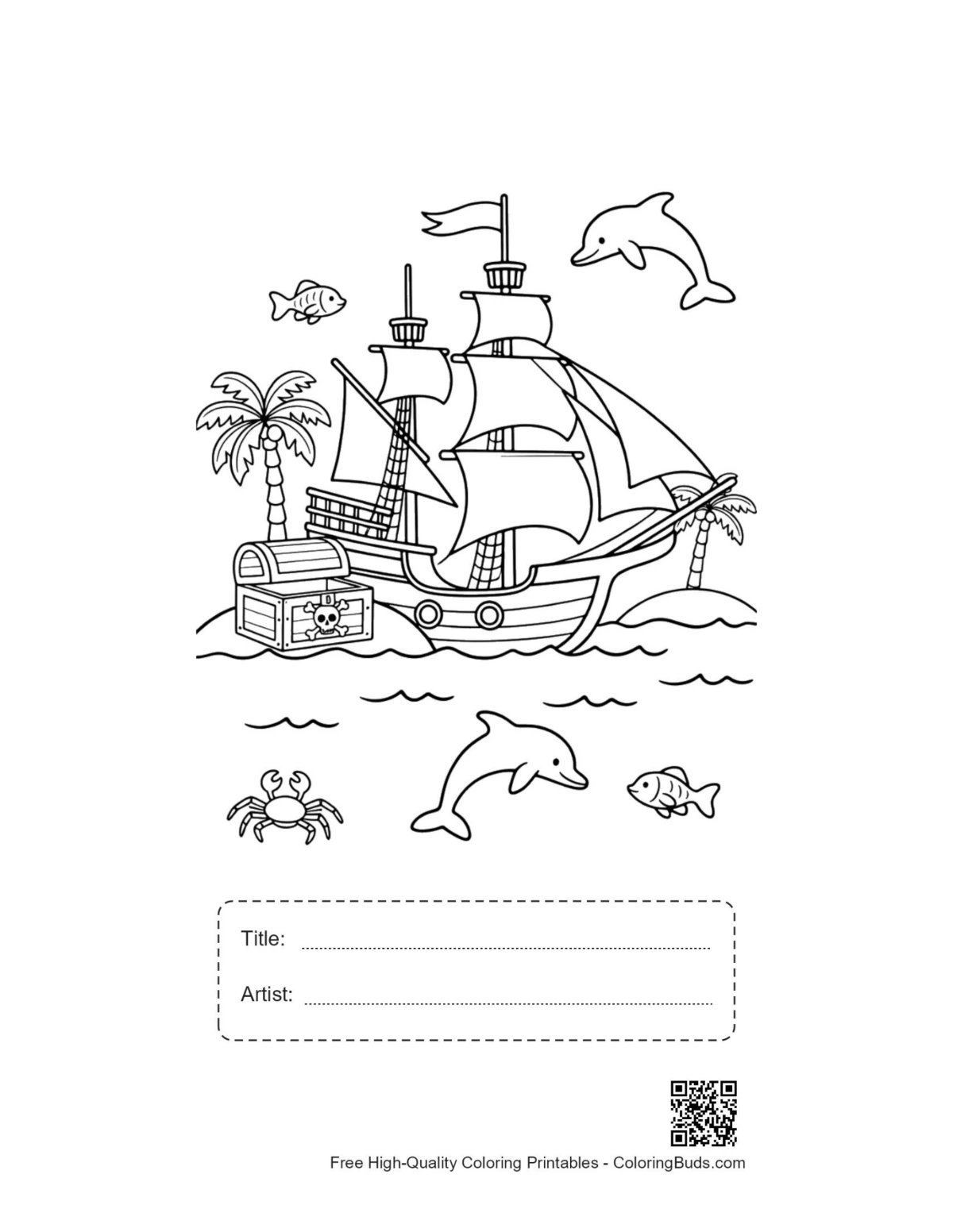Pirate ship sea mammals printable with title box