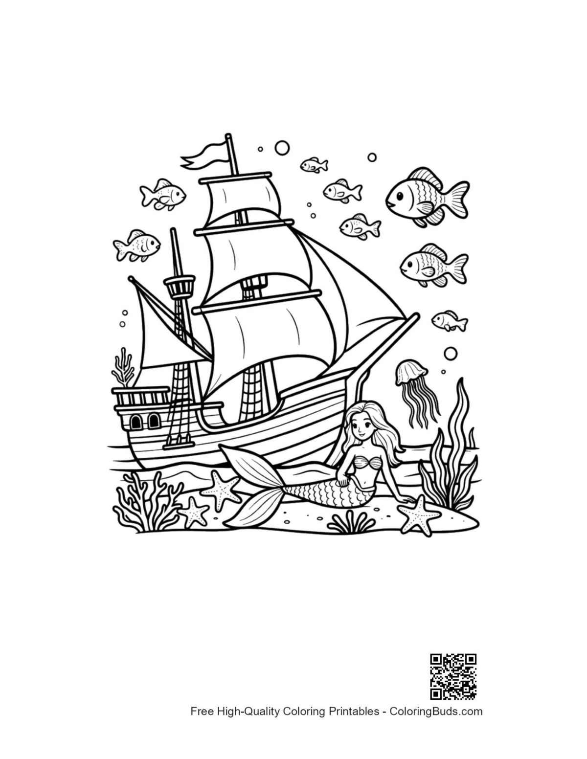 Pirate ship coloring sheet printable for kids