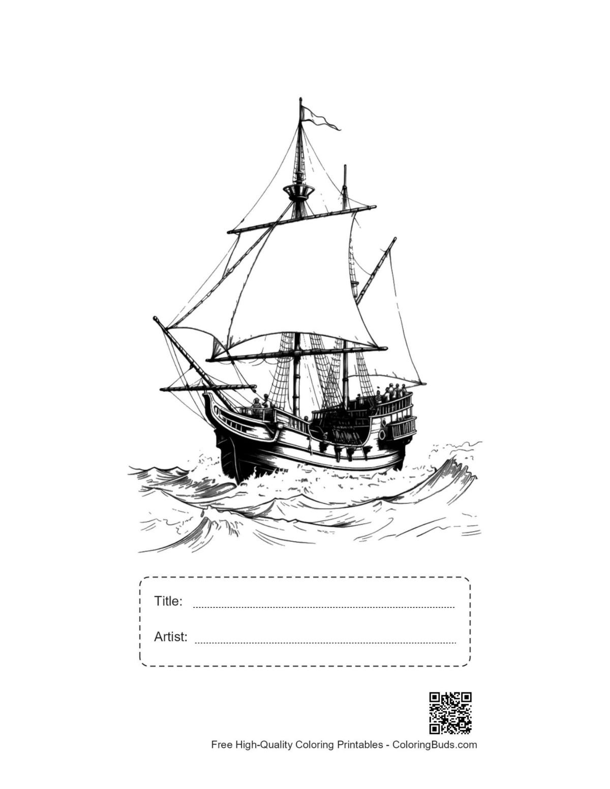 Printable Pirate Ship stormy seas with title box