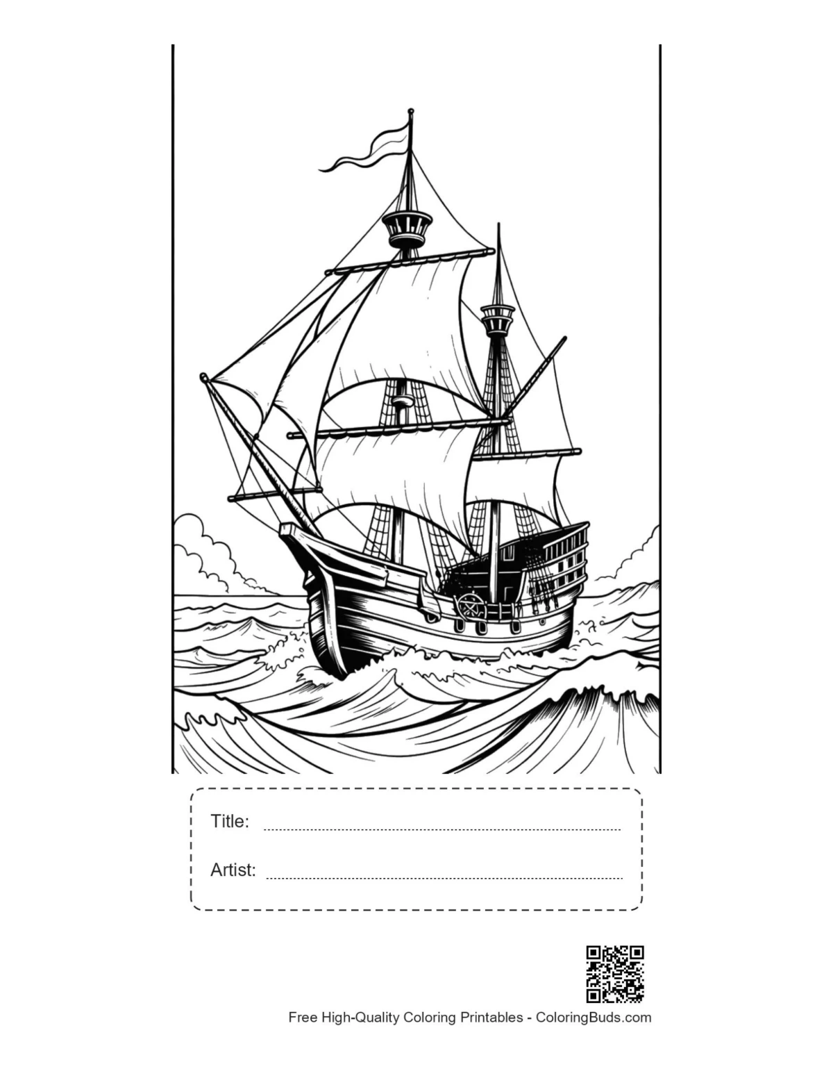 Printable Pirate Ship stormy seas with title box