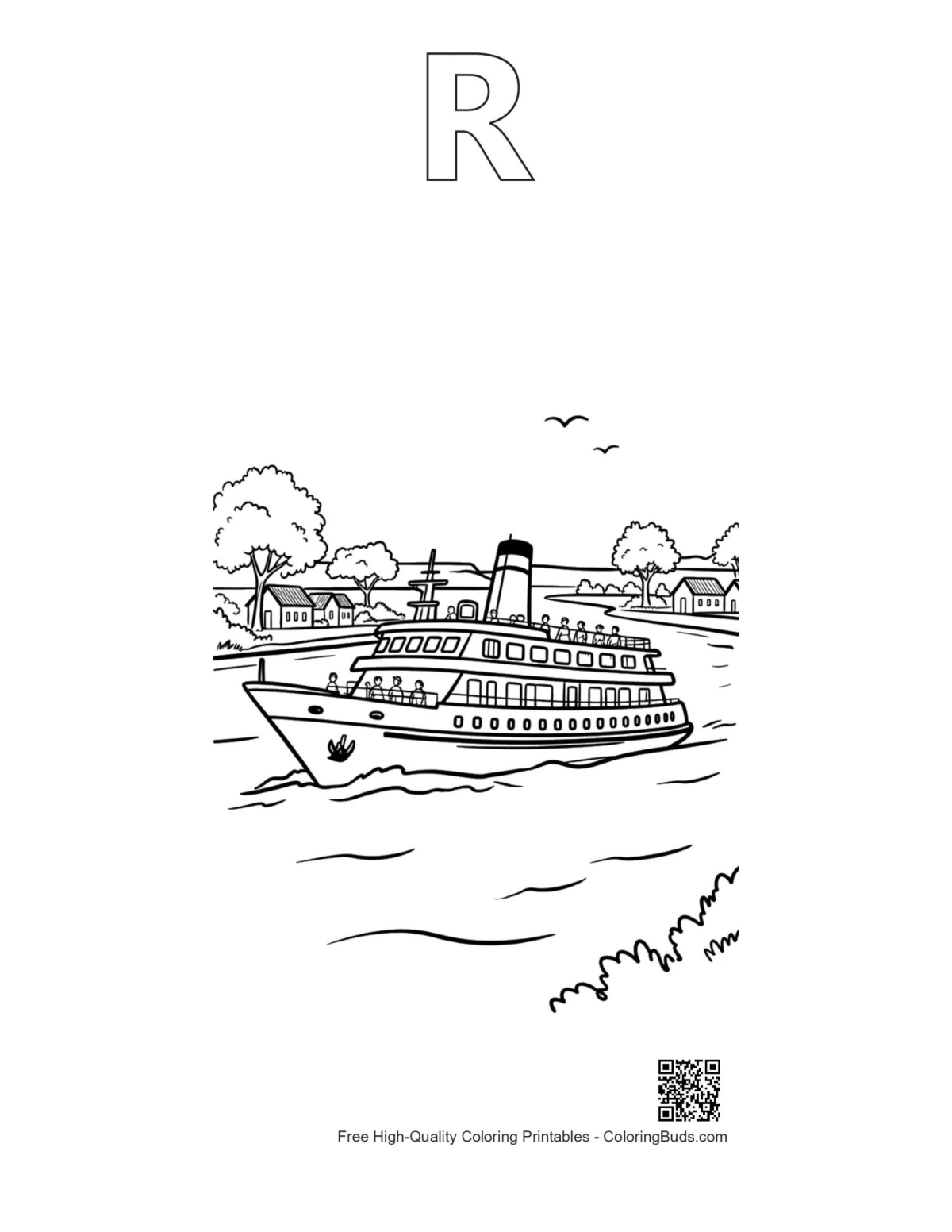 Scenic cruise outline alphabet R rocky shoreline printable