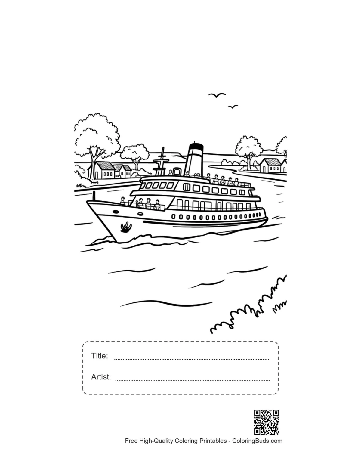 Scenic cruise printable with title artist box coloring sheet