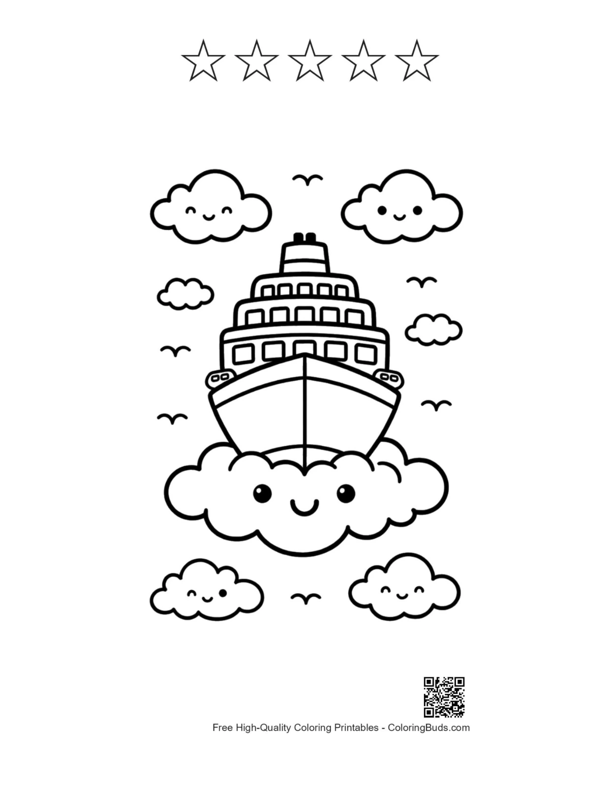 Cruise ship with 5 star outlines coloring printable