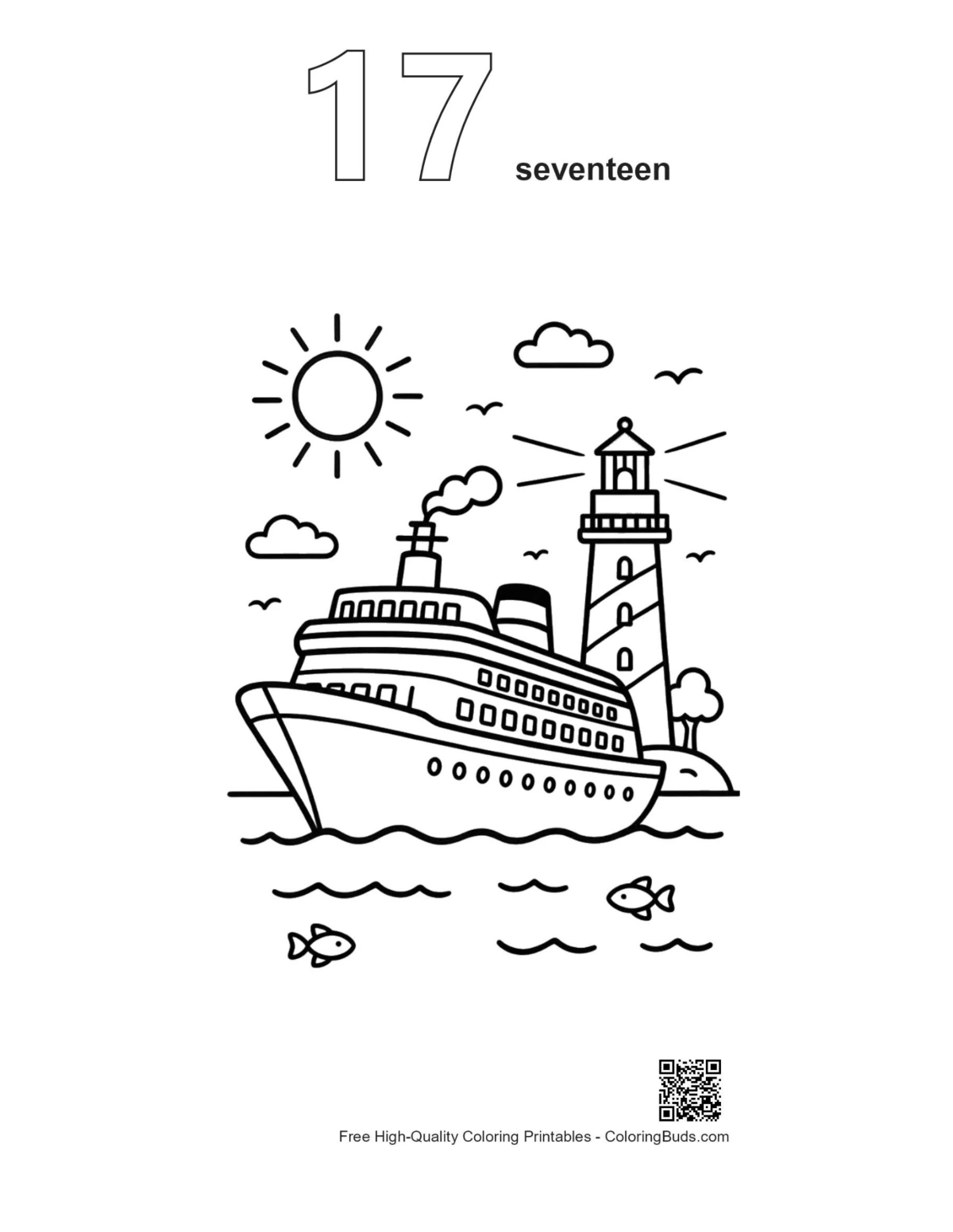 Cruise Ship coloring pages outline number 17 sunny day