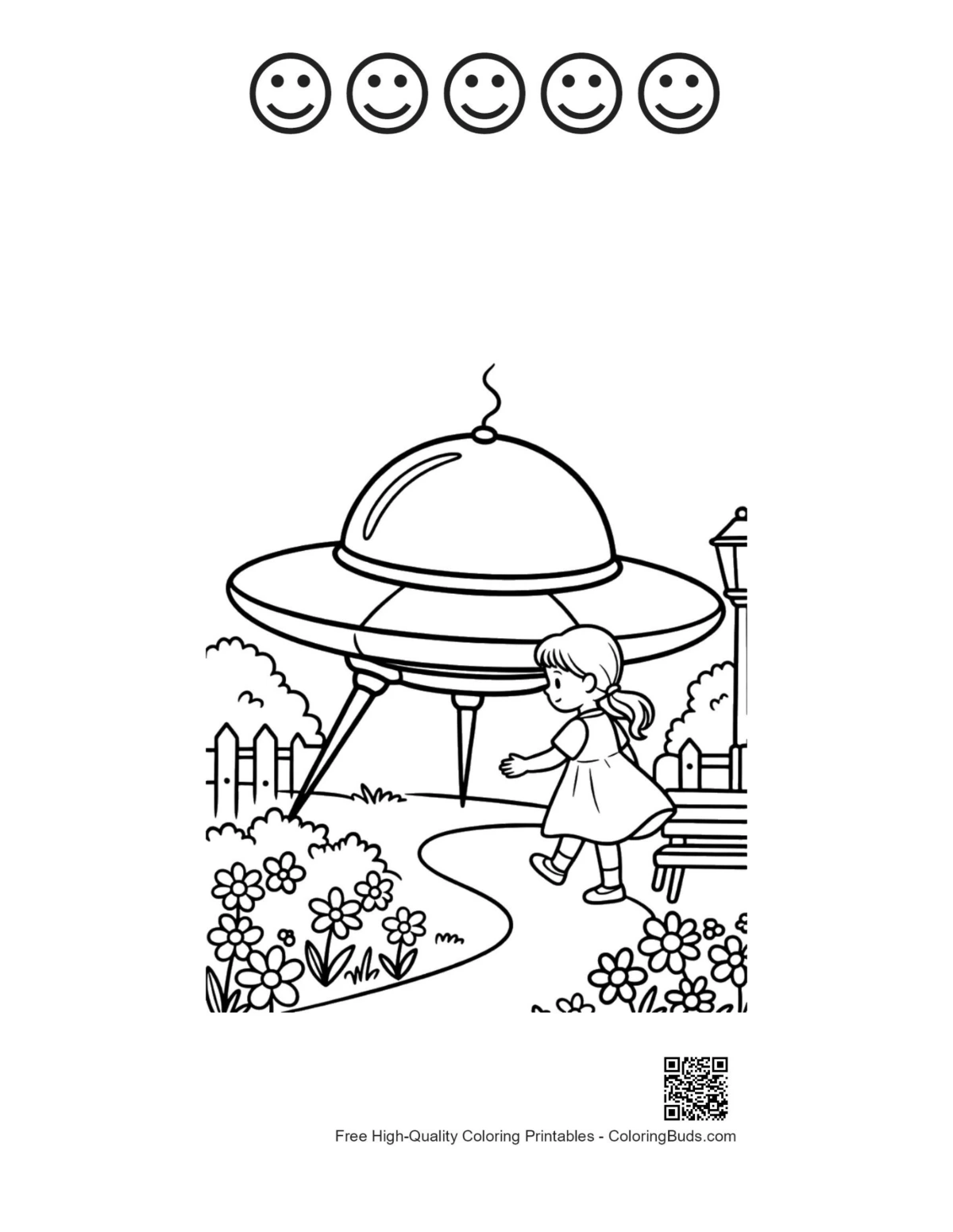 UFO sheet 5 happy faces outline neighborhood UFO