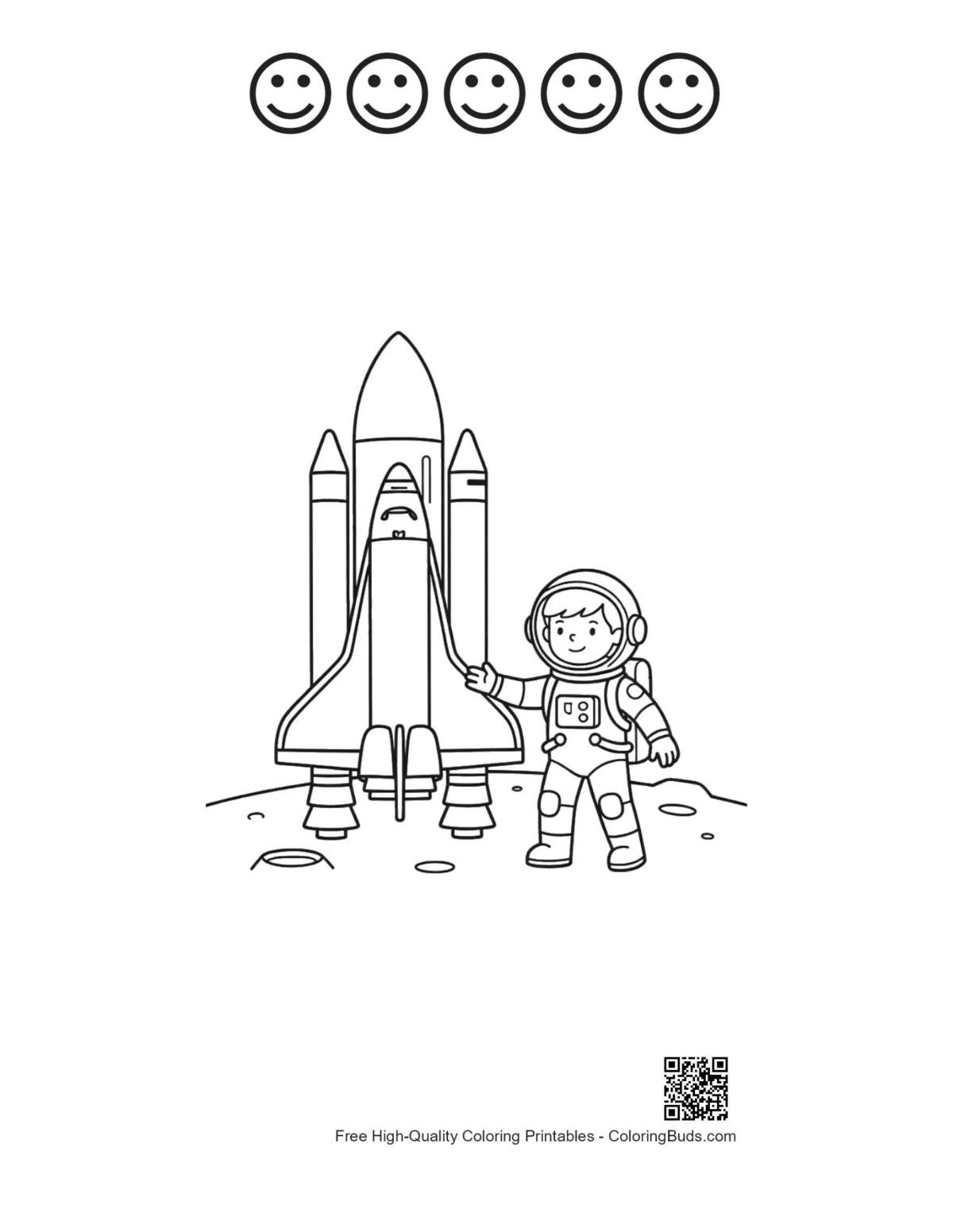 Space shuttle lunar printable with 5 happy faces outline