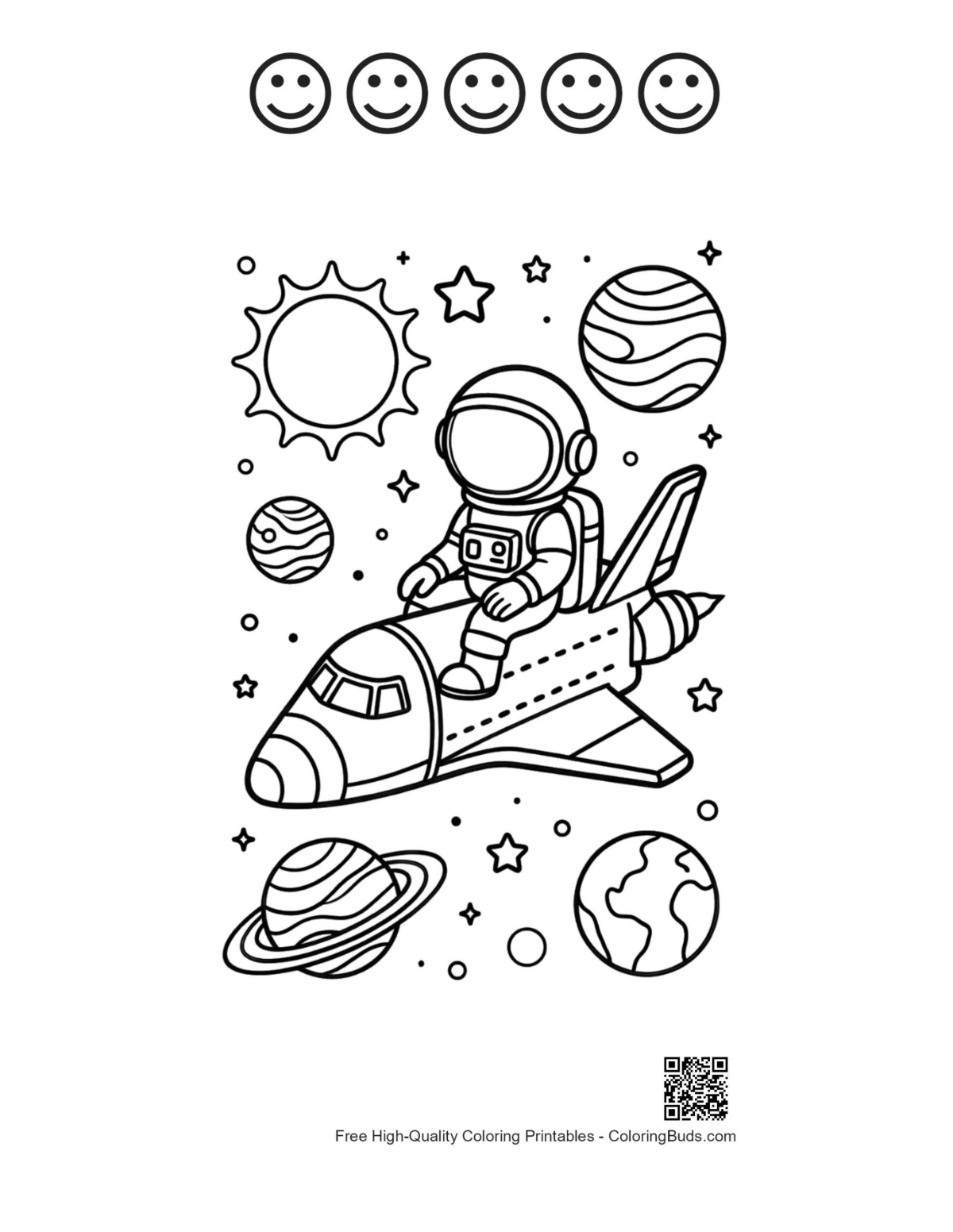 Cute astronaut printable with 5 happy faces