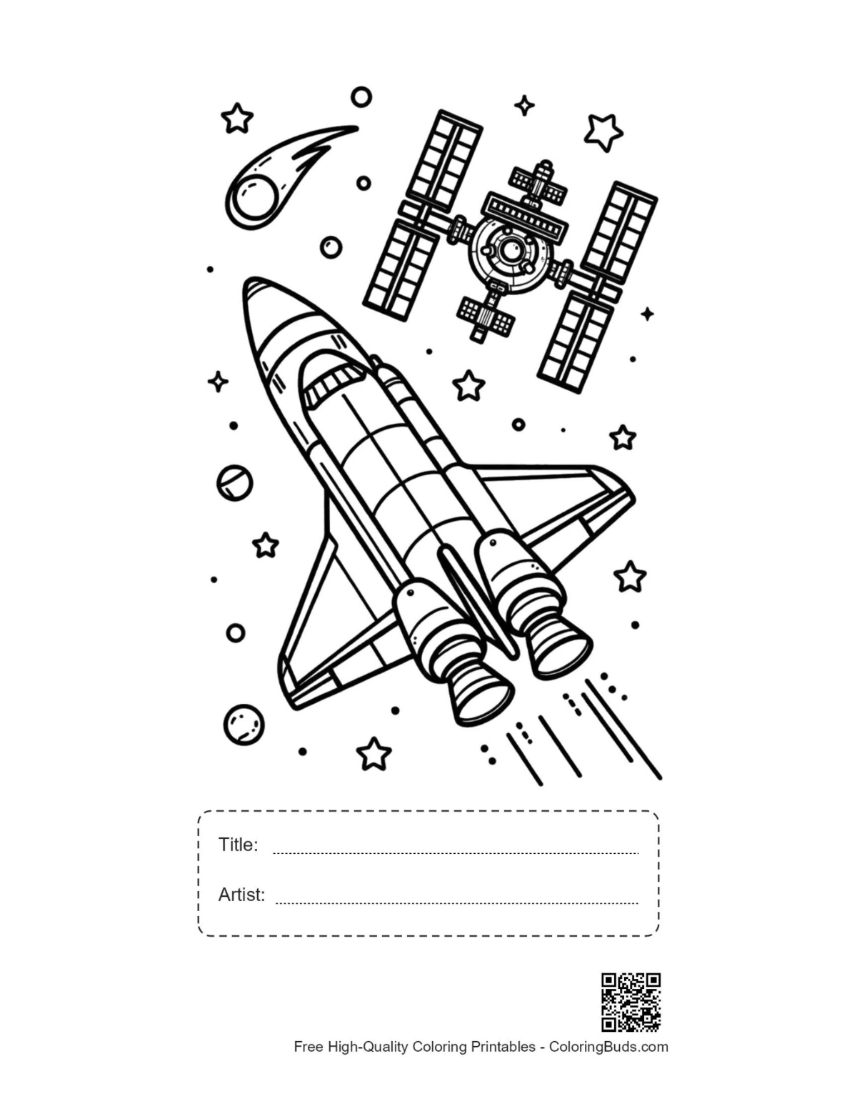 Cute space shuttle printable with title artist box