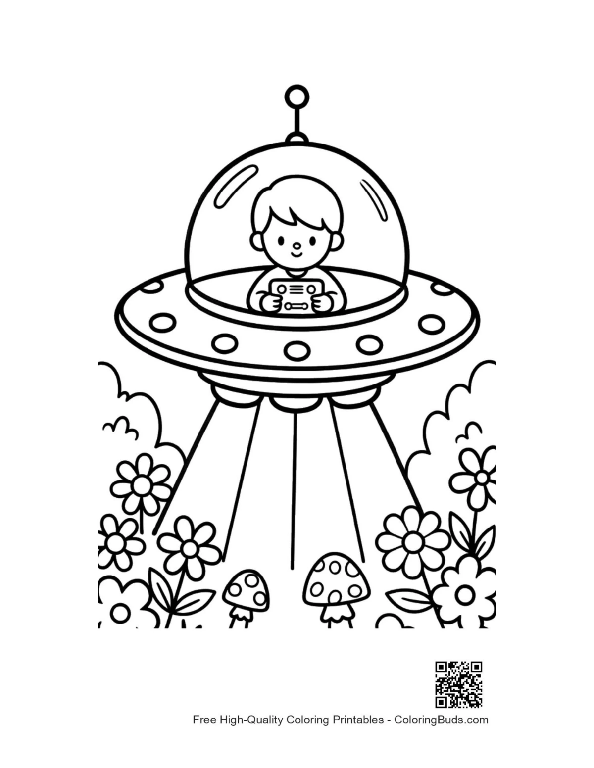 Cute UFO printable coloring page for kids