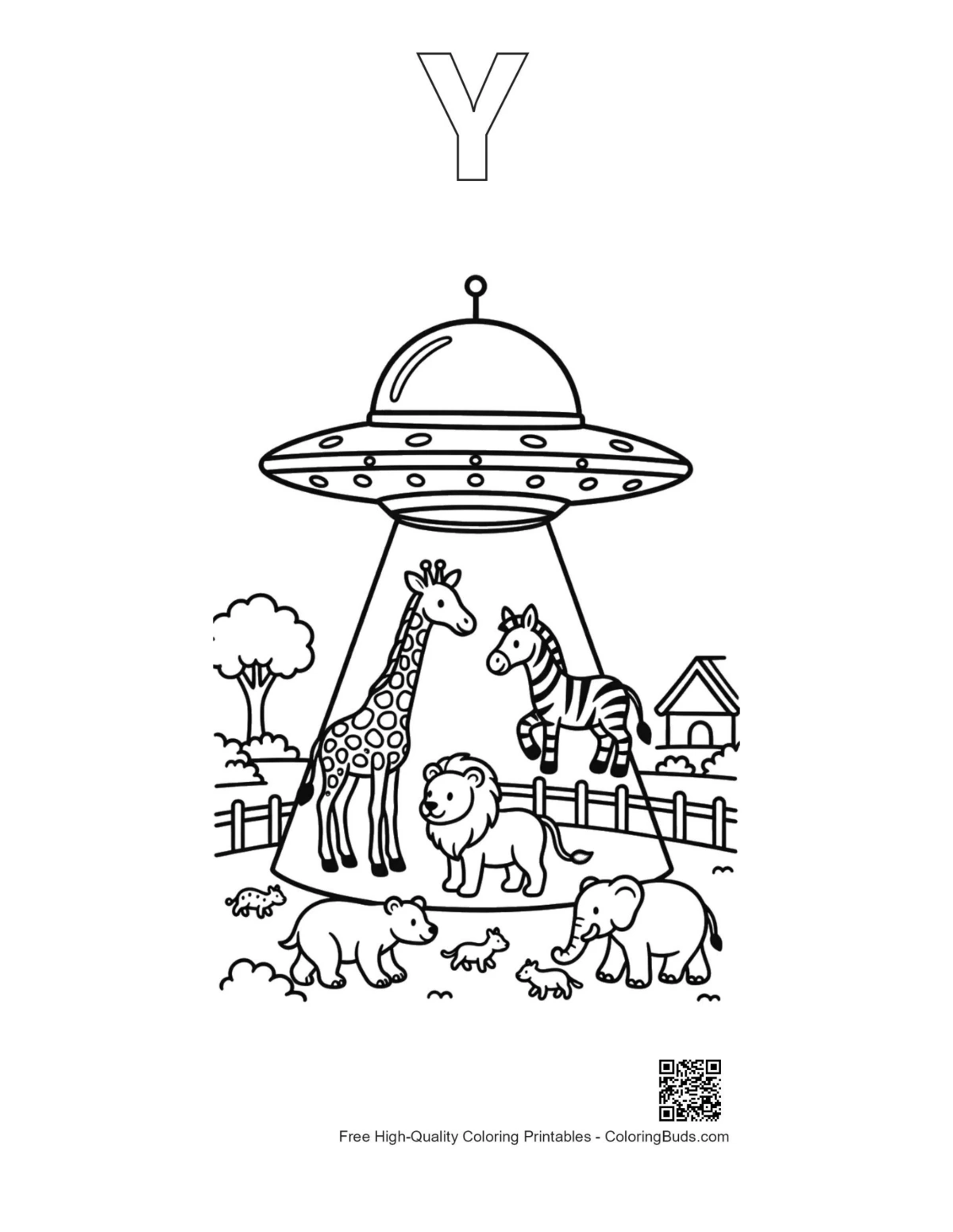 Cute UFO outline with alphabet Y