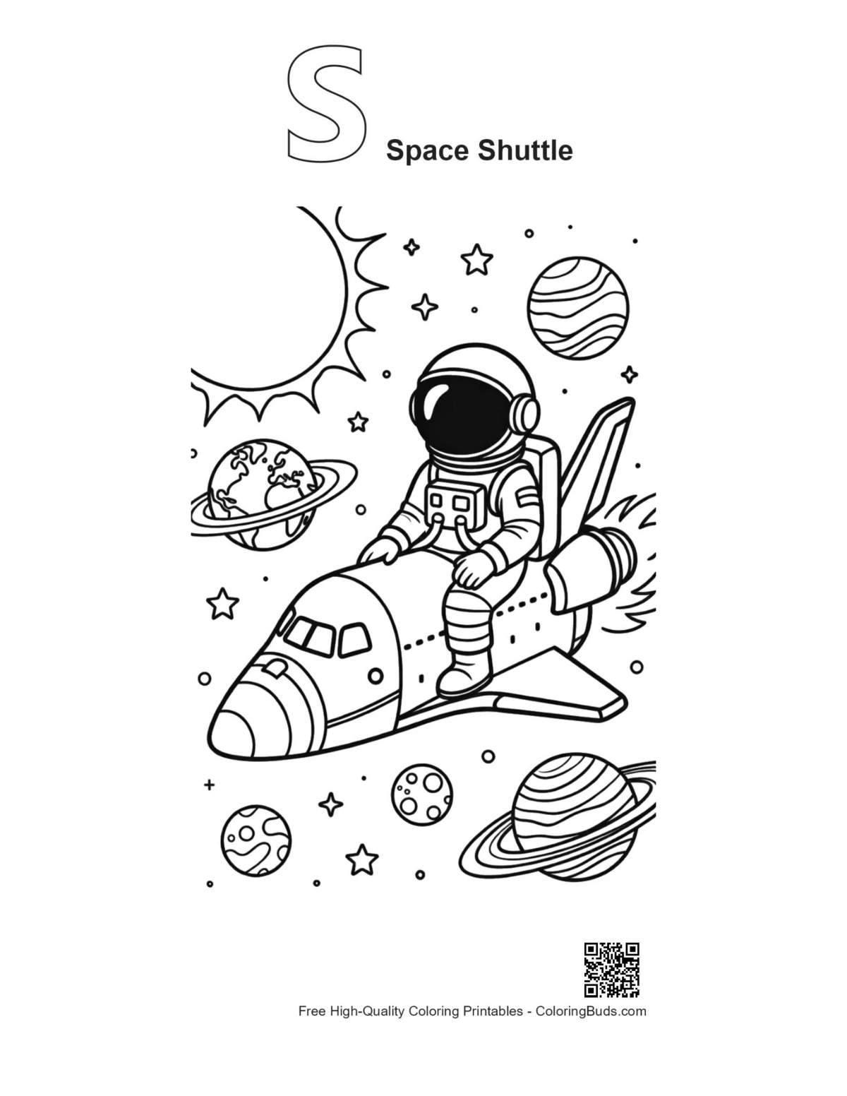 Space shuttle alphabet S outline printable coloring page
