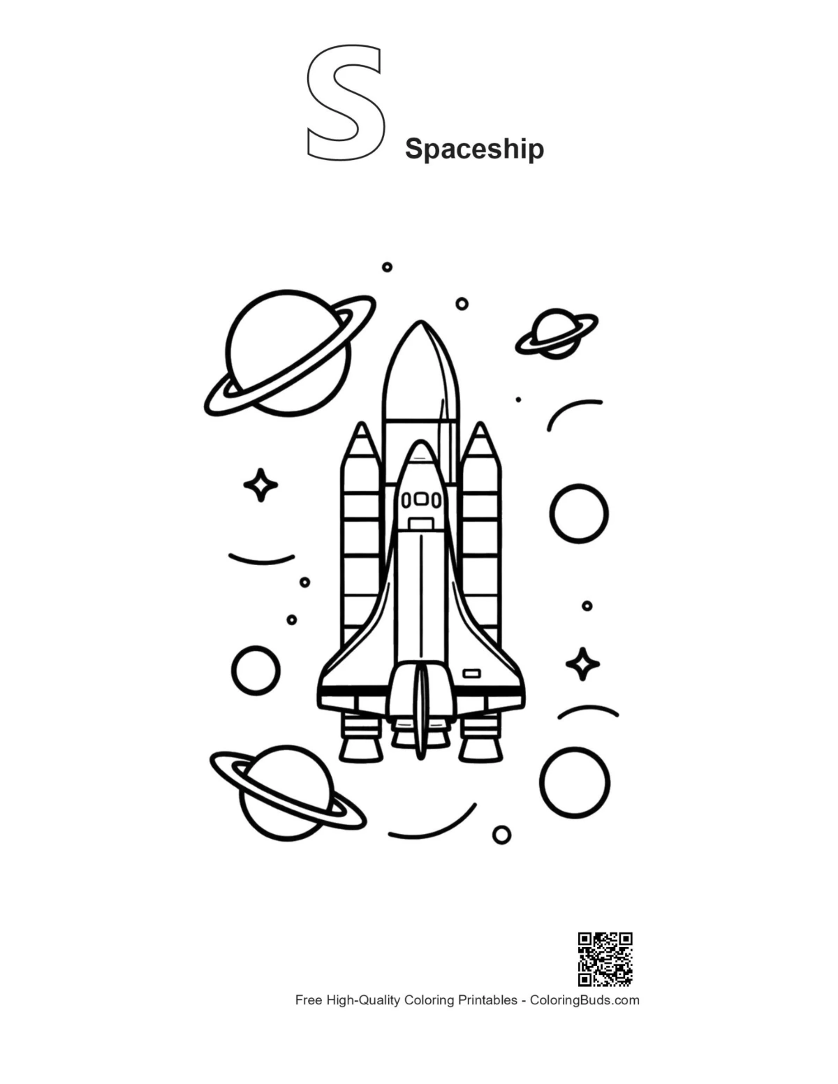 Space shuttle printable alphabet S spaceship outline
