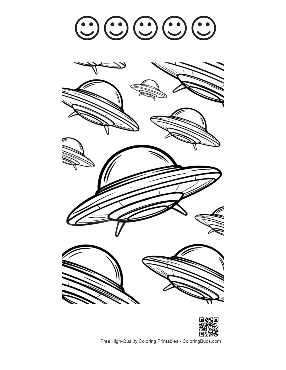 Happy face UFO fleet printable outline