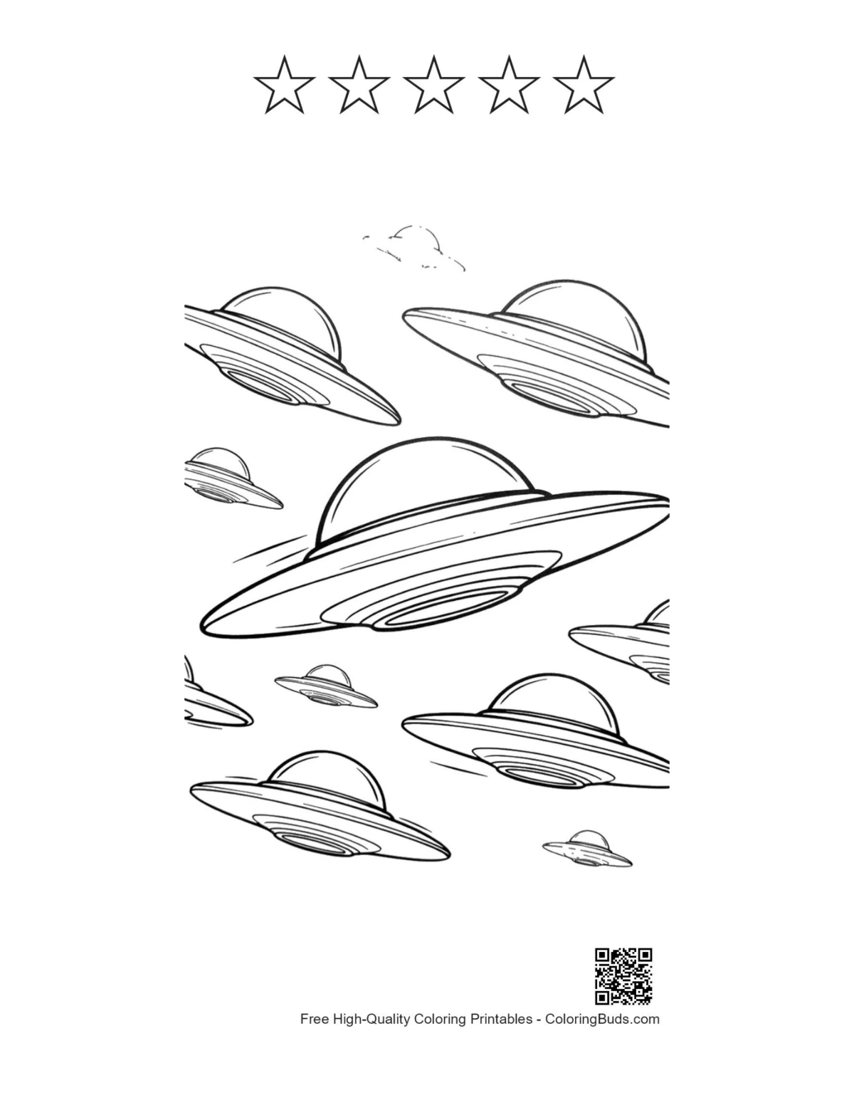 UFO fleet with 5 stars outline printable
