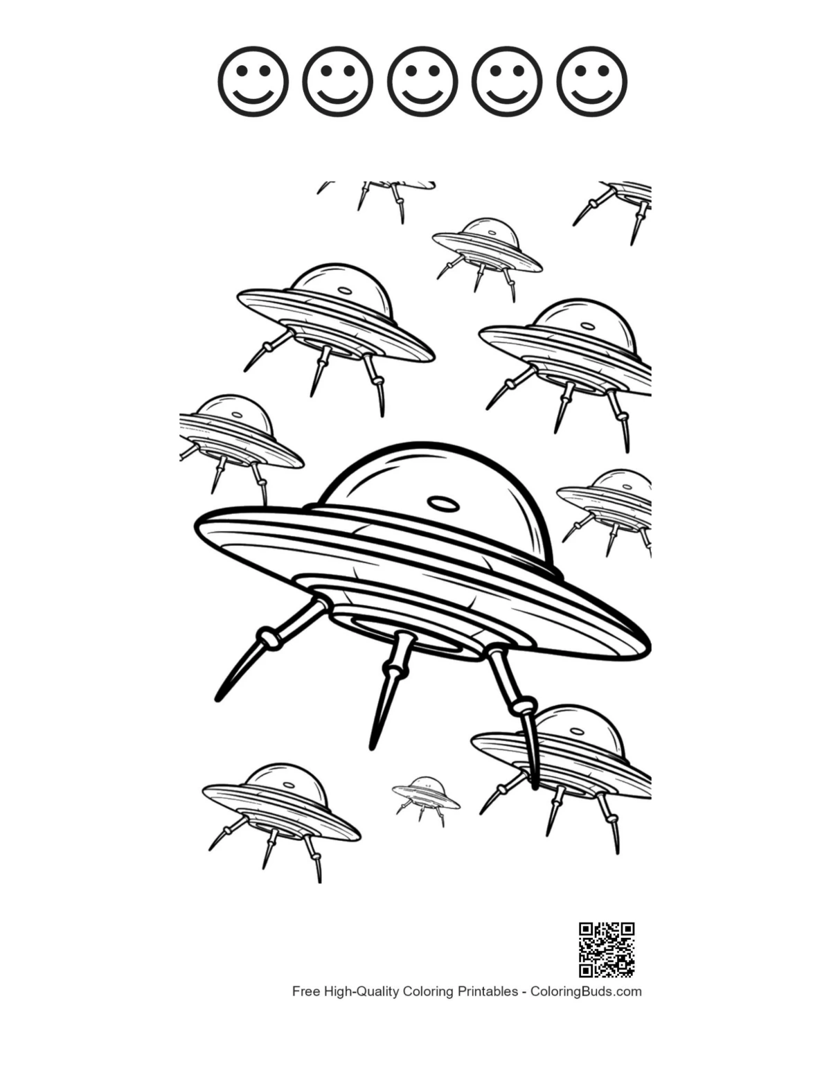 UFO sketch printable with happy faces
