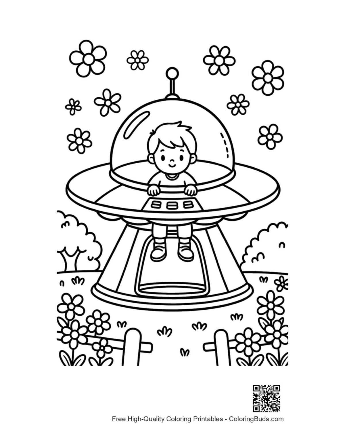 Free UFO printable coloring page for kids