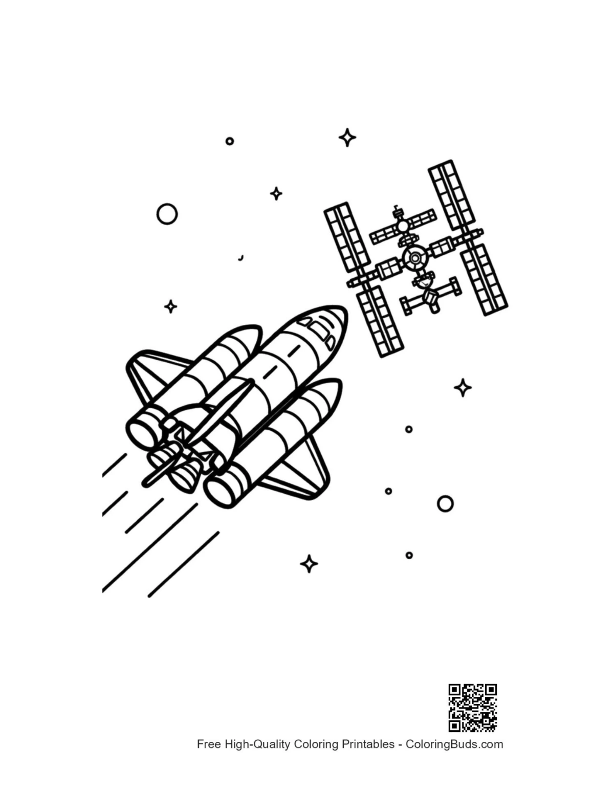 Space shuttle nearing satellite coloring page printable