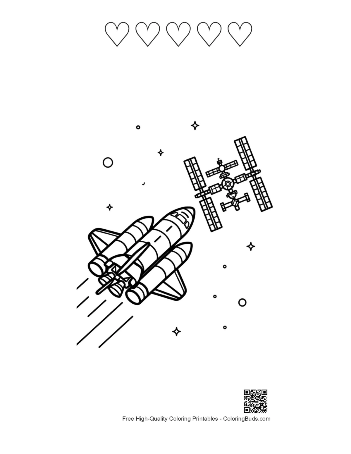 Space shuttle satellite printable with 5 hearts