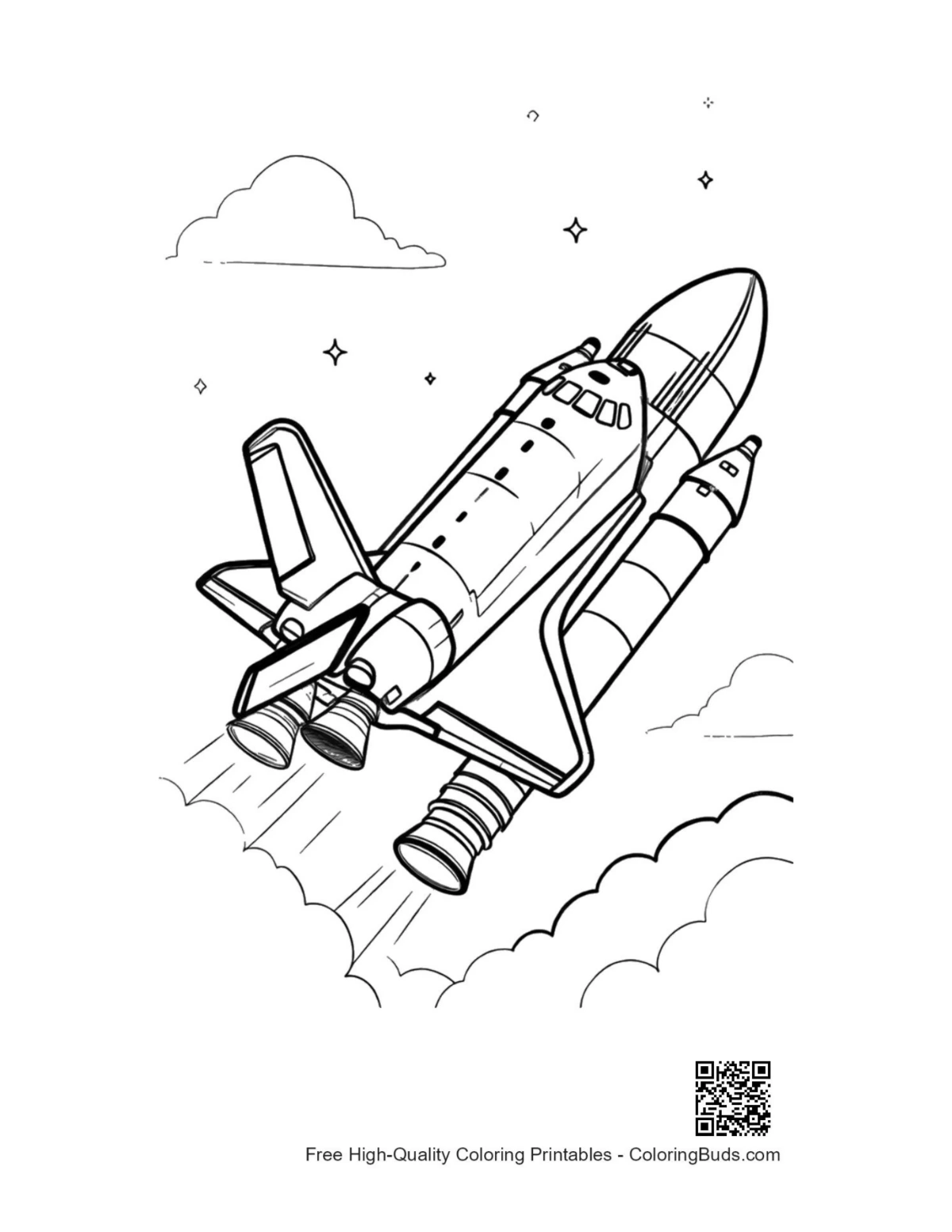 Space shuttle ascending deep space printable coloring page