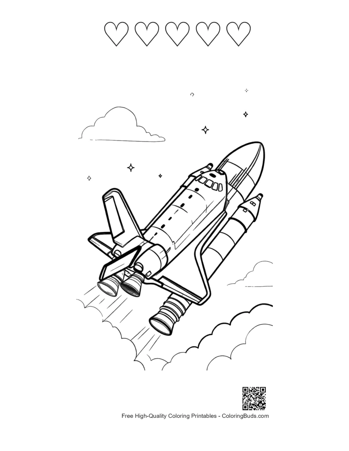 Space shuttle ascending deep space 5 heart outline printable