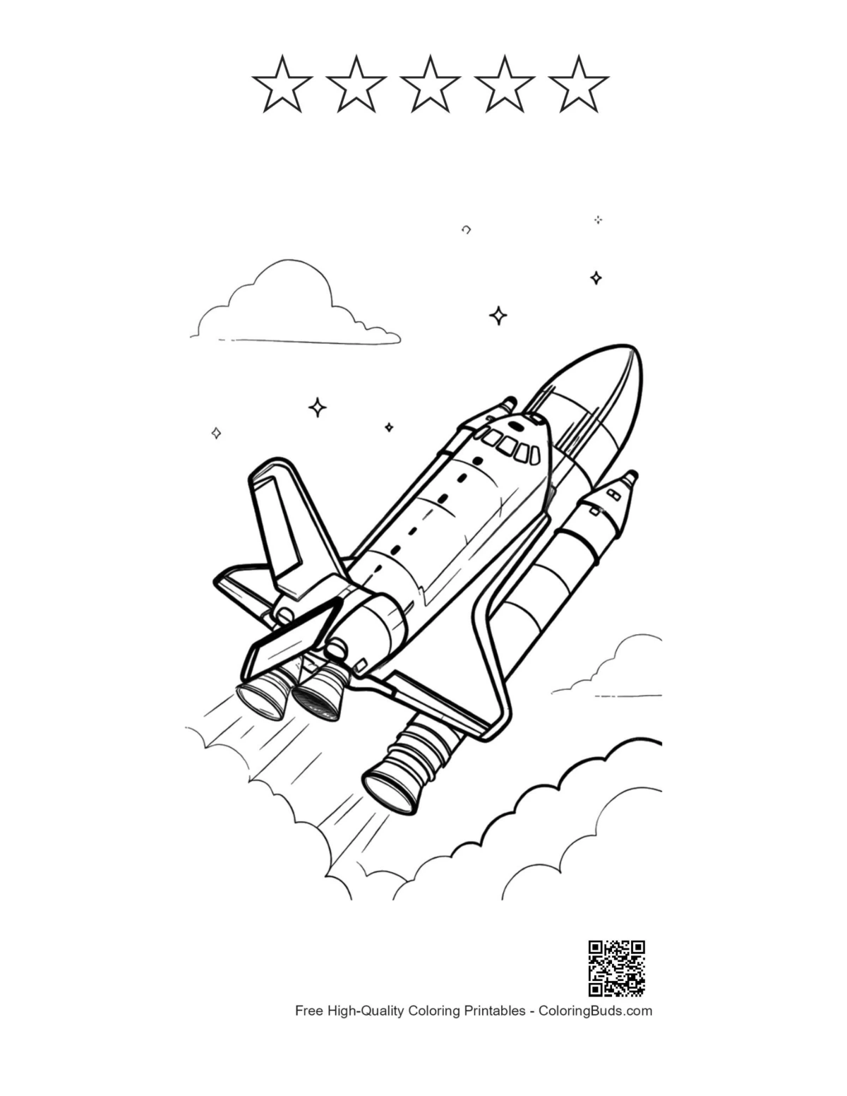 Space shuttle deep space with 5 star outline printable
