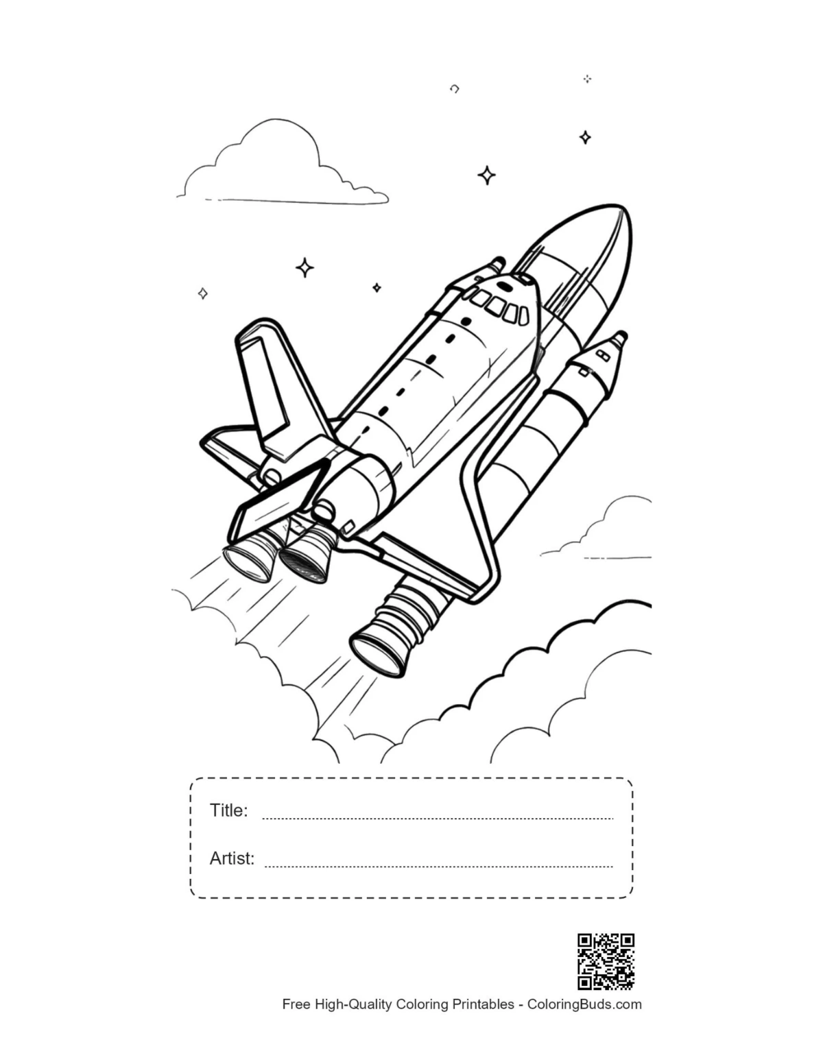 Printable space shuttle deep space with title artist box