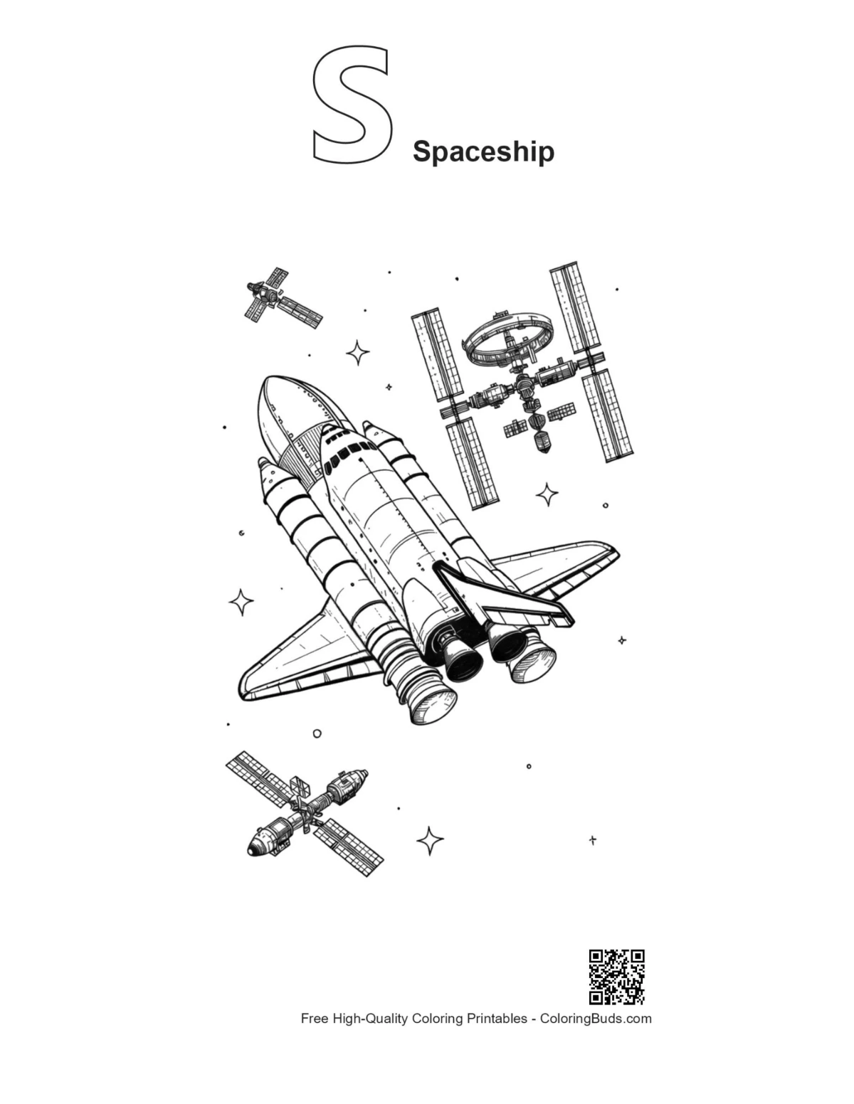 Space shuttle docking ISS outline with alphabet S spaceship