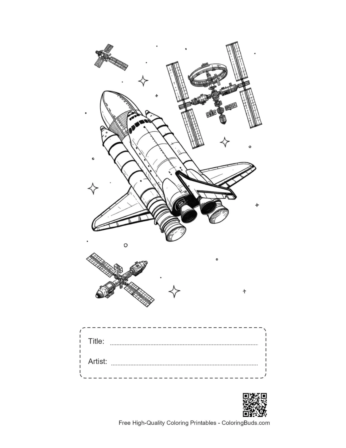 Space shuttle ISS docking printable with title artist box