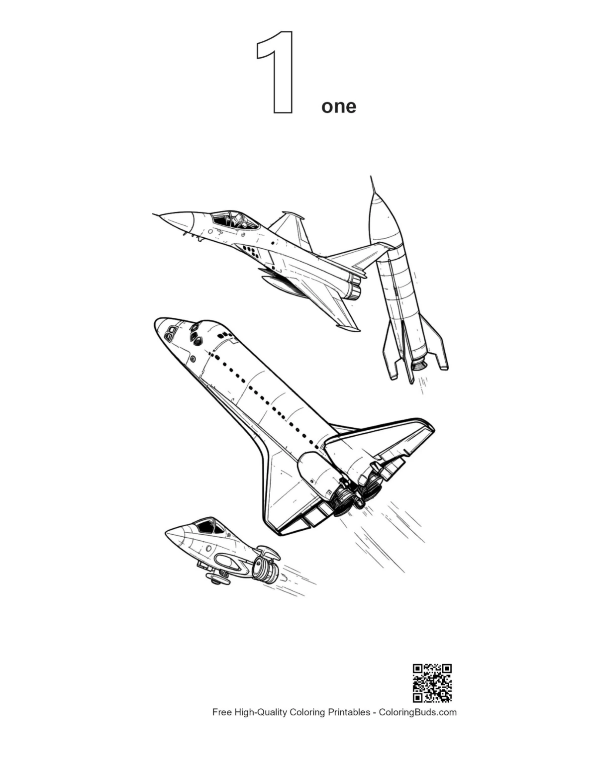Fighter jet rocket space shuttle coloring page 1