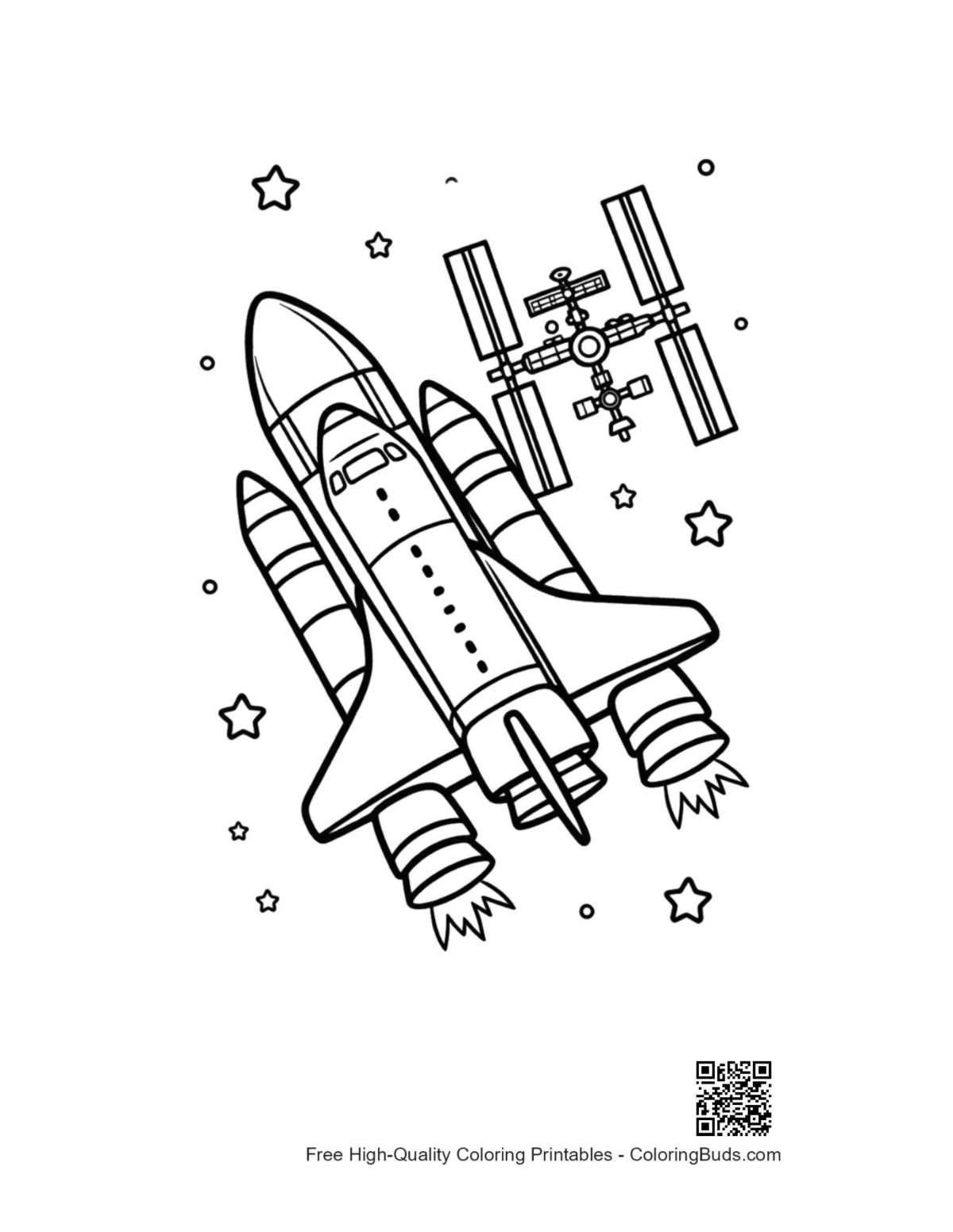 Space shuttle printable coloring with orbital structures