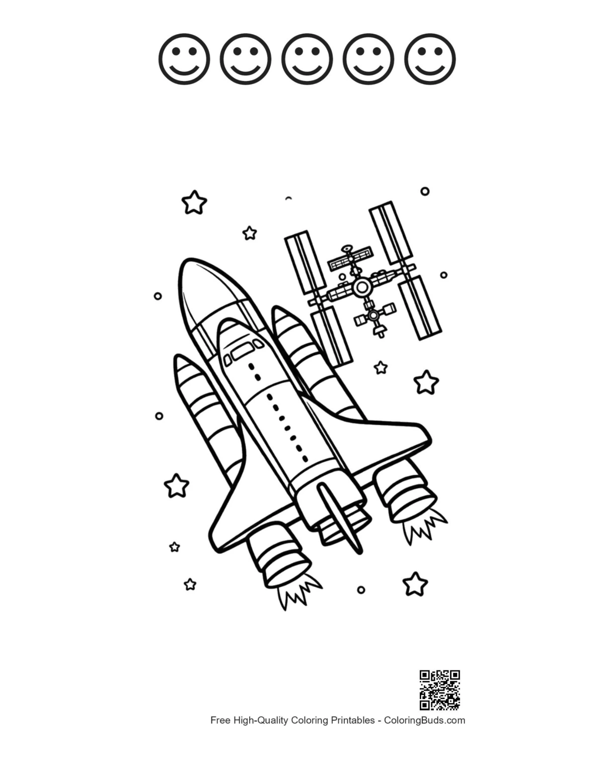 Space Shuttle sheet with happy faces outlines printable