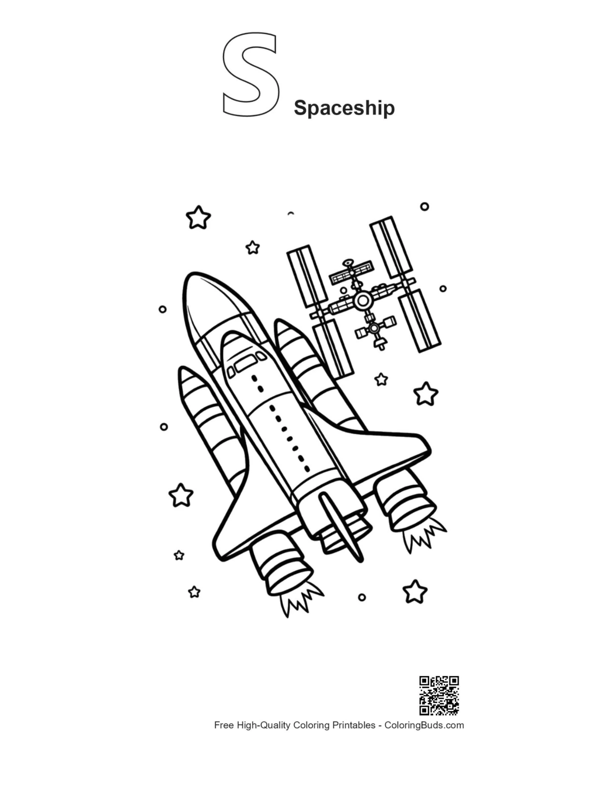 Space shuttle outline with alphabet S spaceship printable