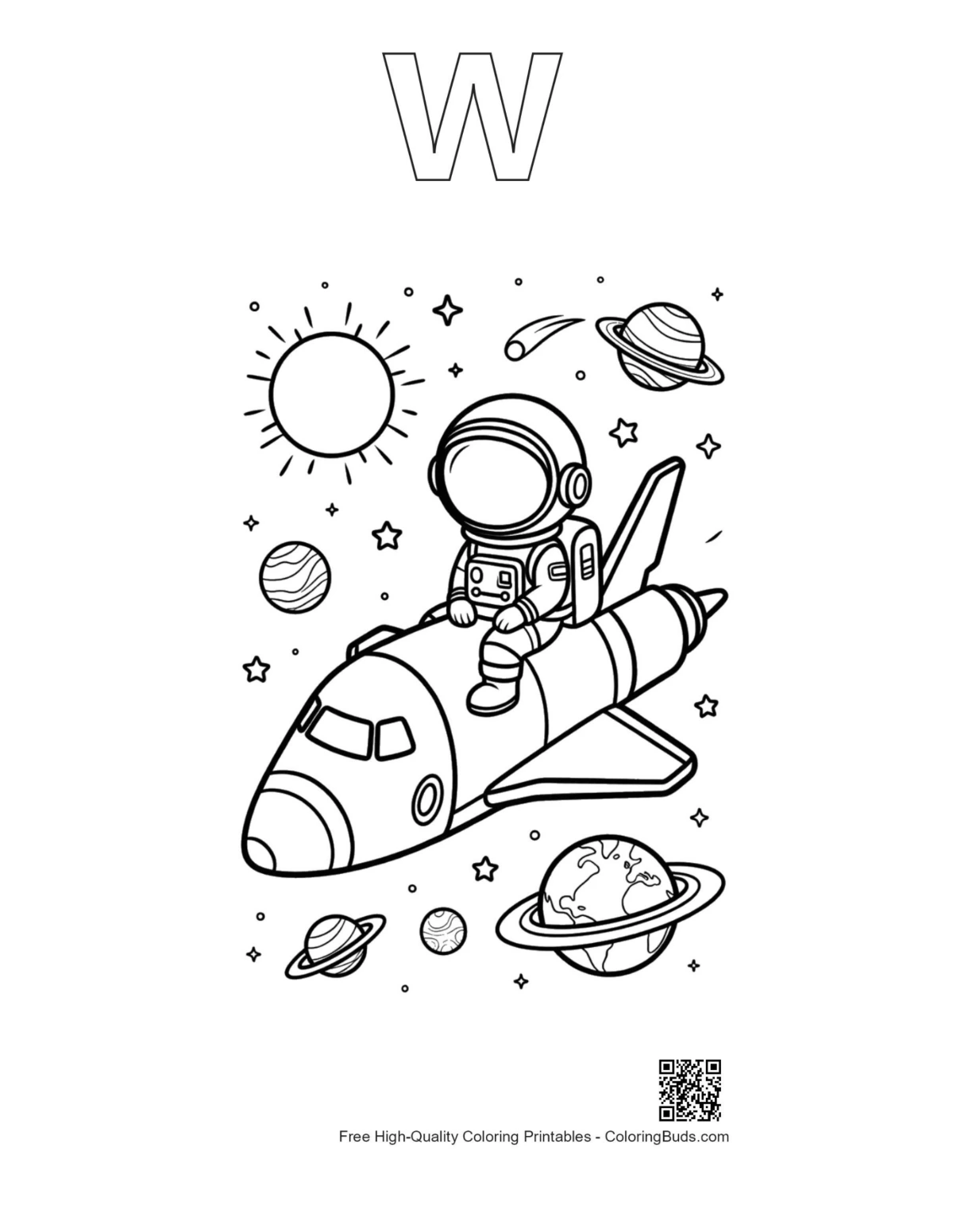 Space shuttle solar system outline with alphabet W