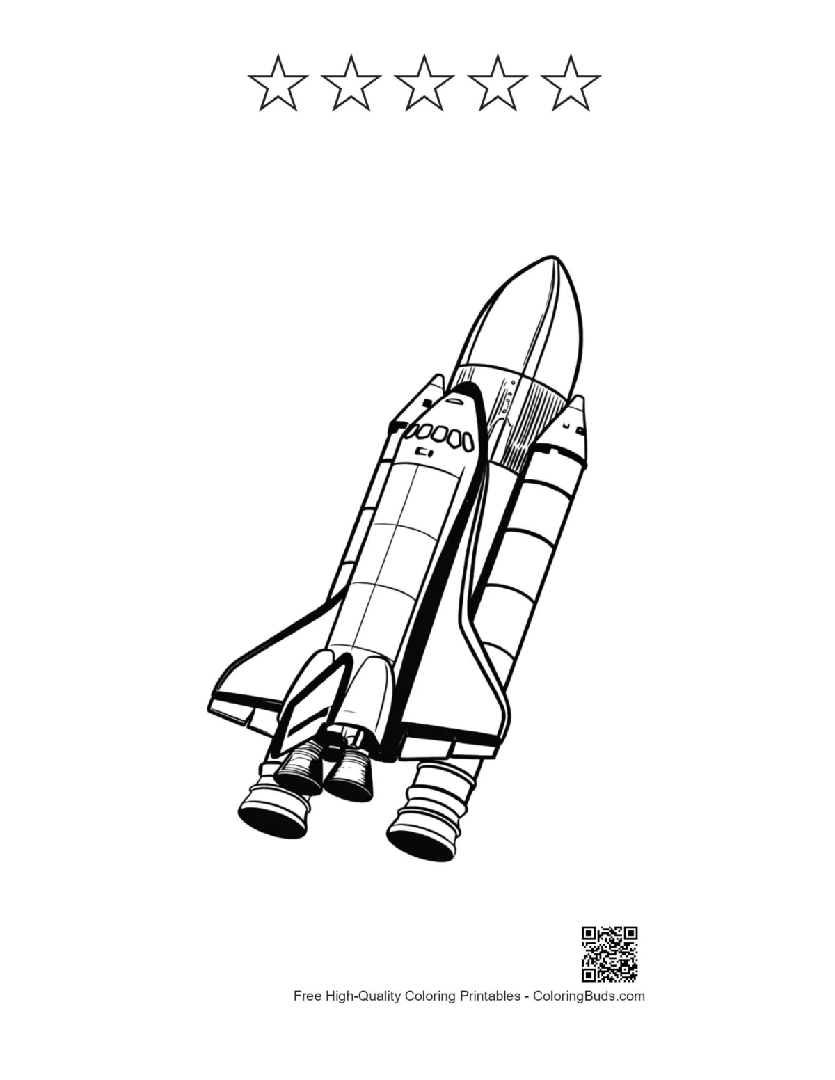 Shuttle launch with 5 stars outline printable