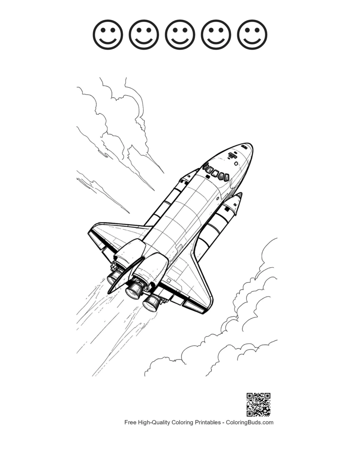 Space Shuttle clouds printable 5 happy faces