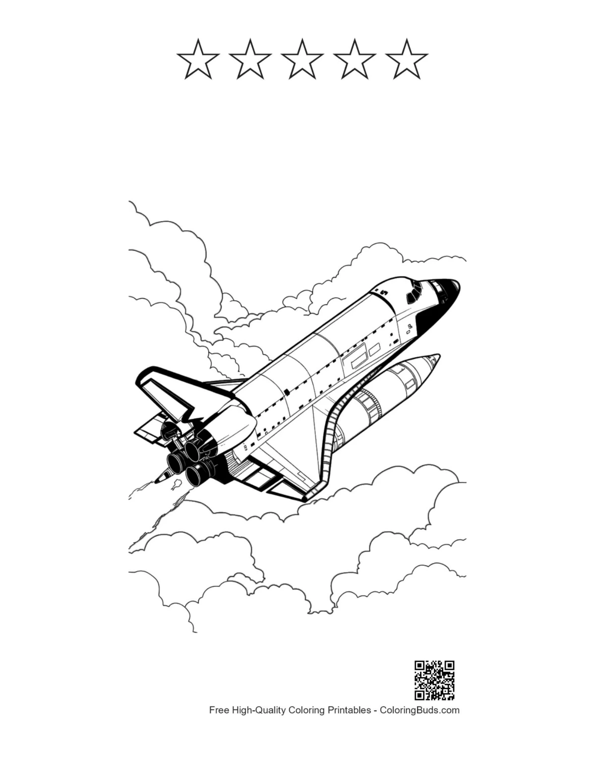 Space shuttle coloring with star outlines