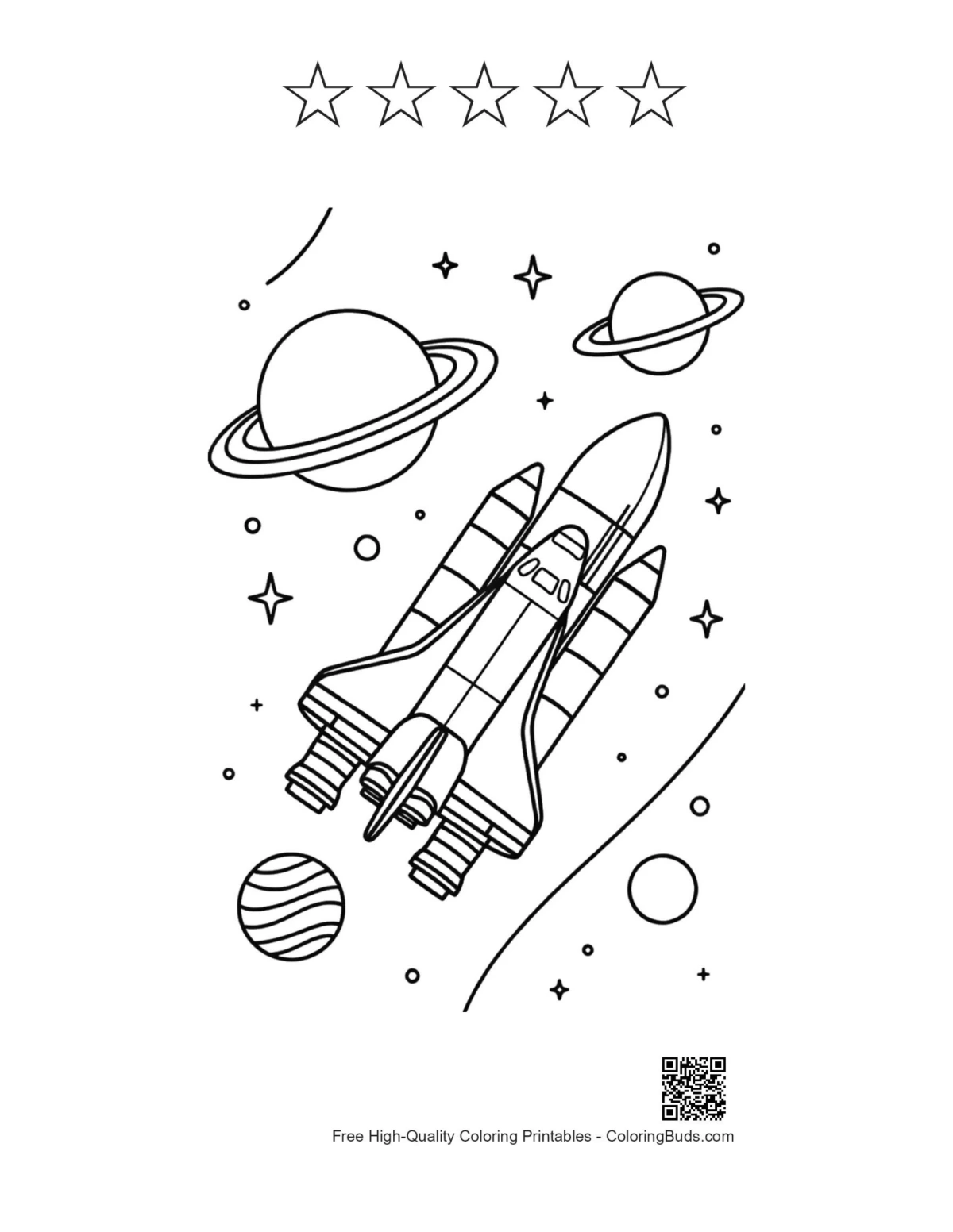 Shuttle moon coloring with 5 stars outline