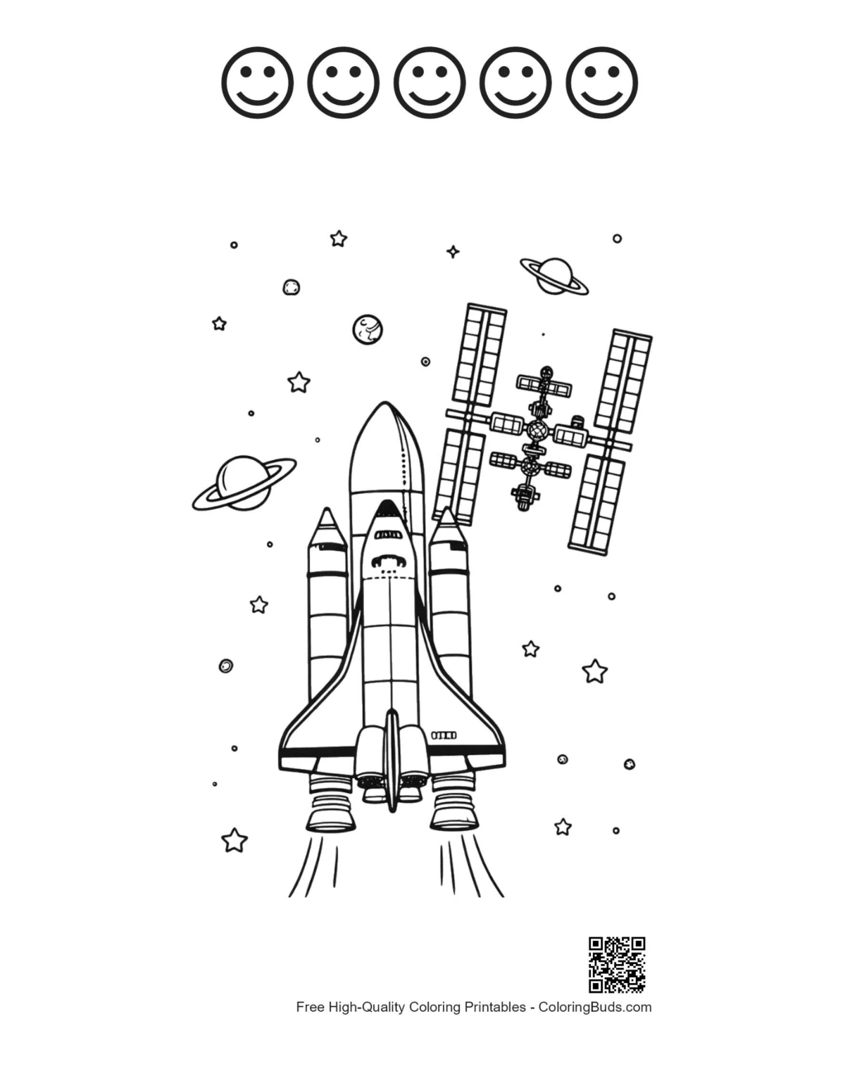 Space shuttle satellite printable 5 happy face outline