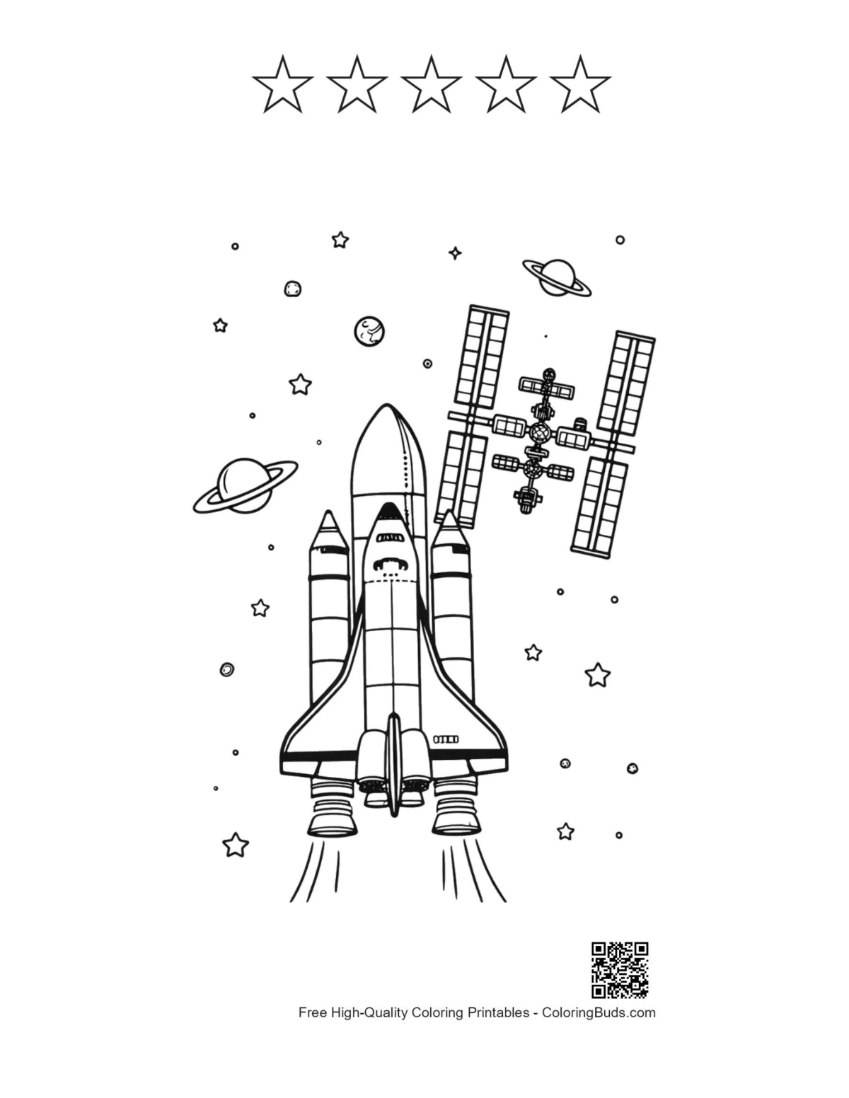 Space shuttle mission printable with 5 star outline