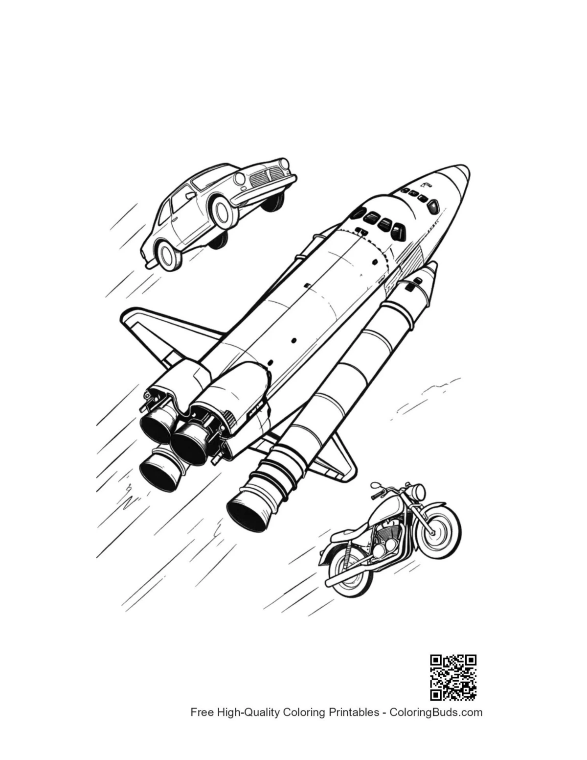 Space Shuttle racing car coloring page