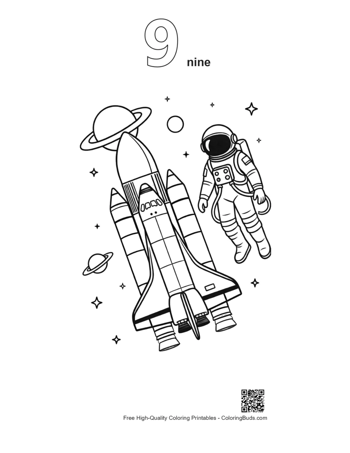 Space-Shuttle-Druckvorlage mit Umriss und Nummer 9