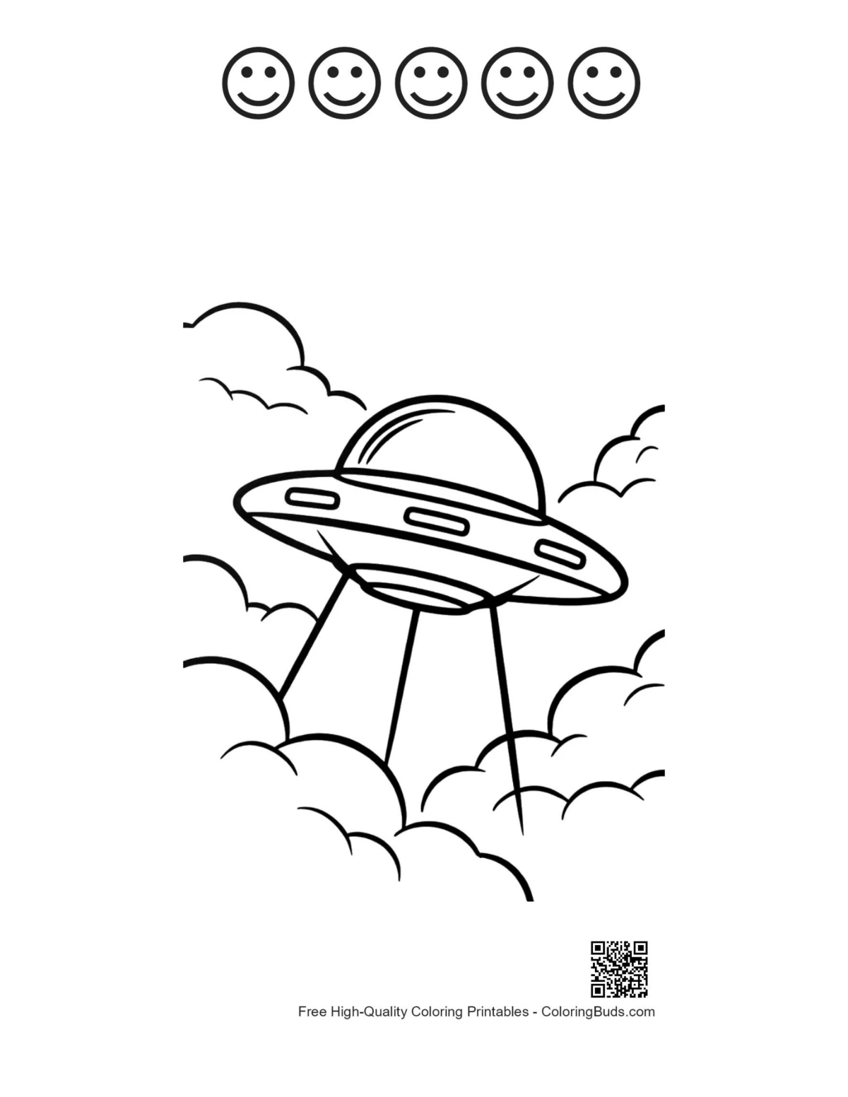 UFO clouds 5 happy faces outline sheet