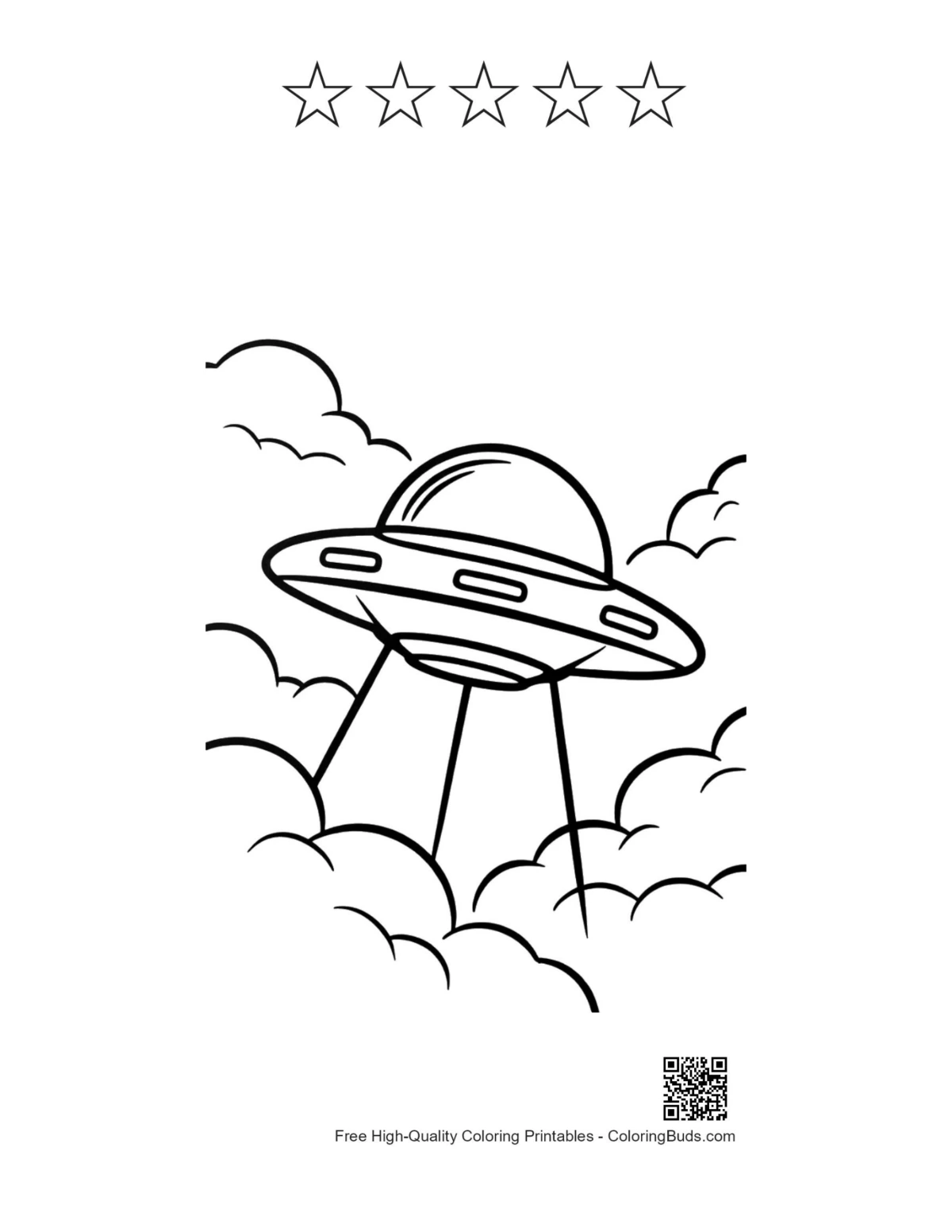 UFO clouds with 5 stars outline printable