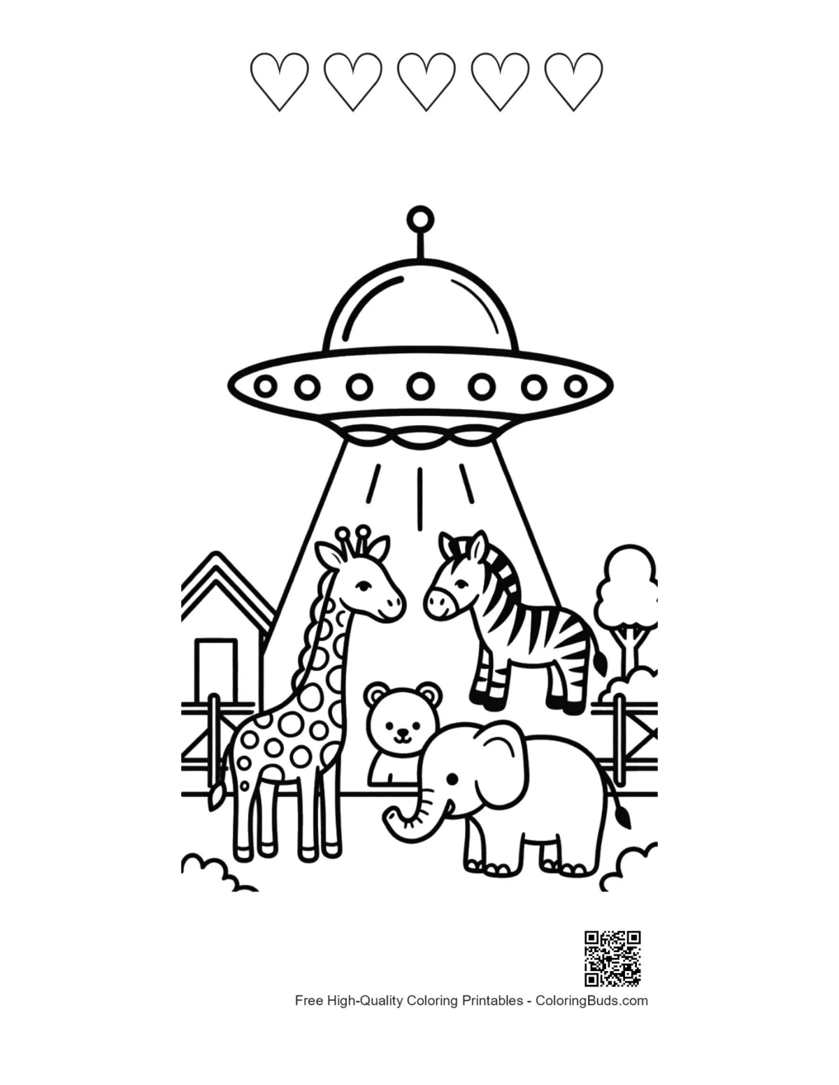 UFO giraffes printable 5 heart outlines