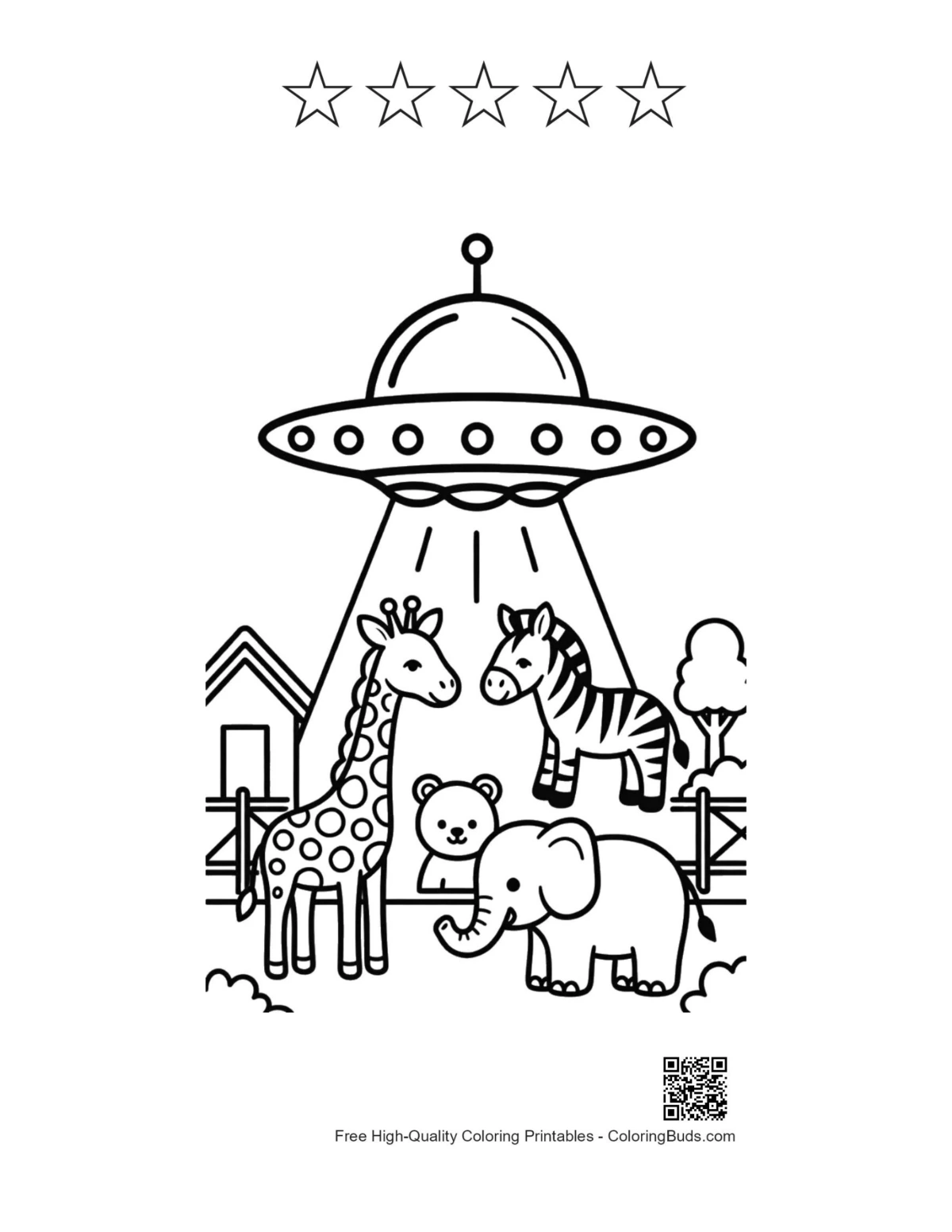 UFO giraffes printable with 5 star outlines