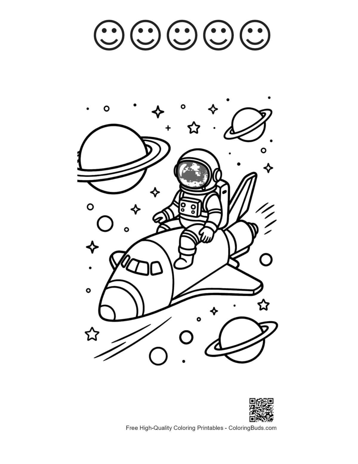 Astronaut spaceship happy faces coloring page