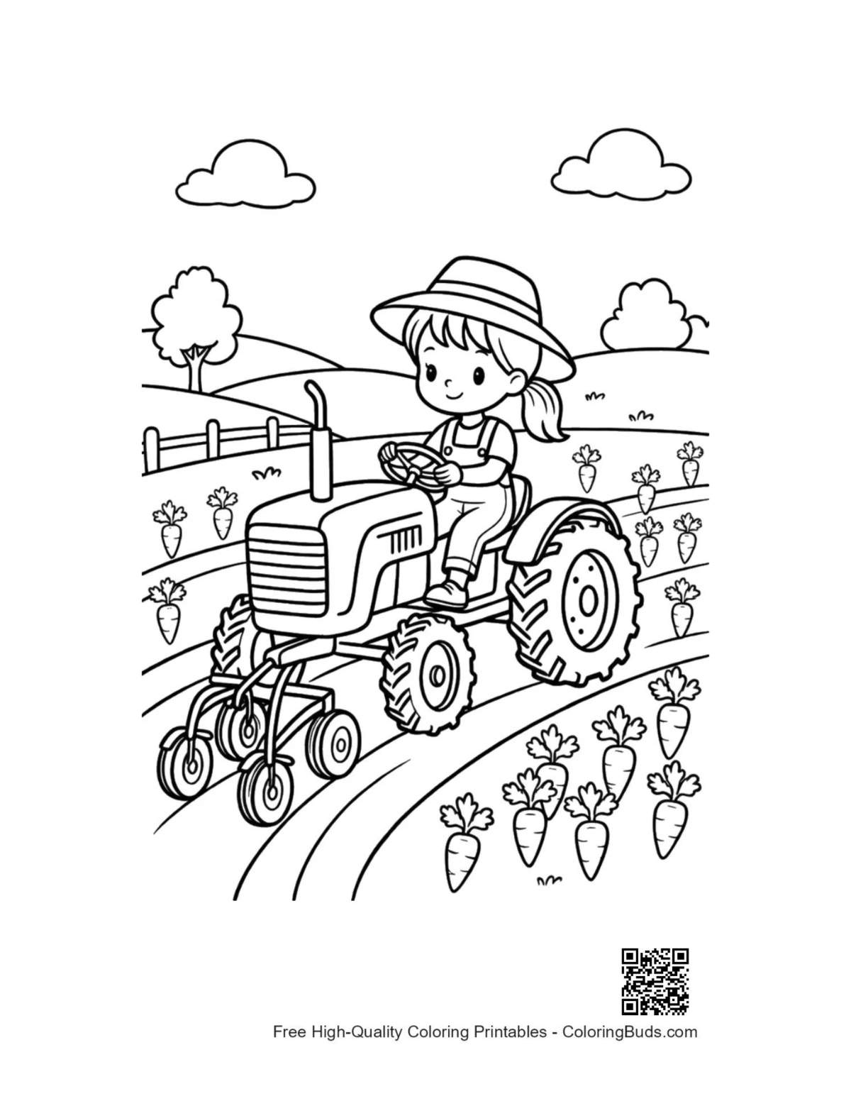 Child farmer planting seeds tractor field printable